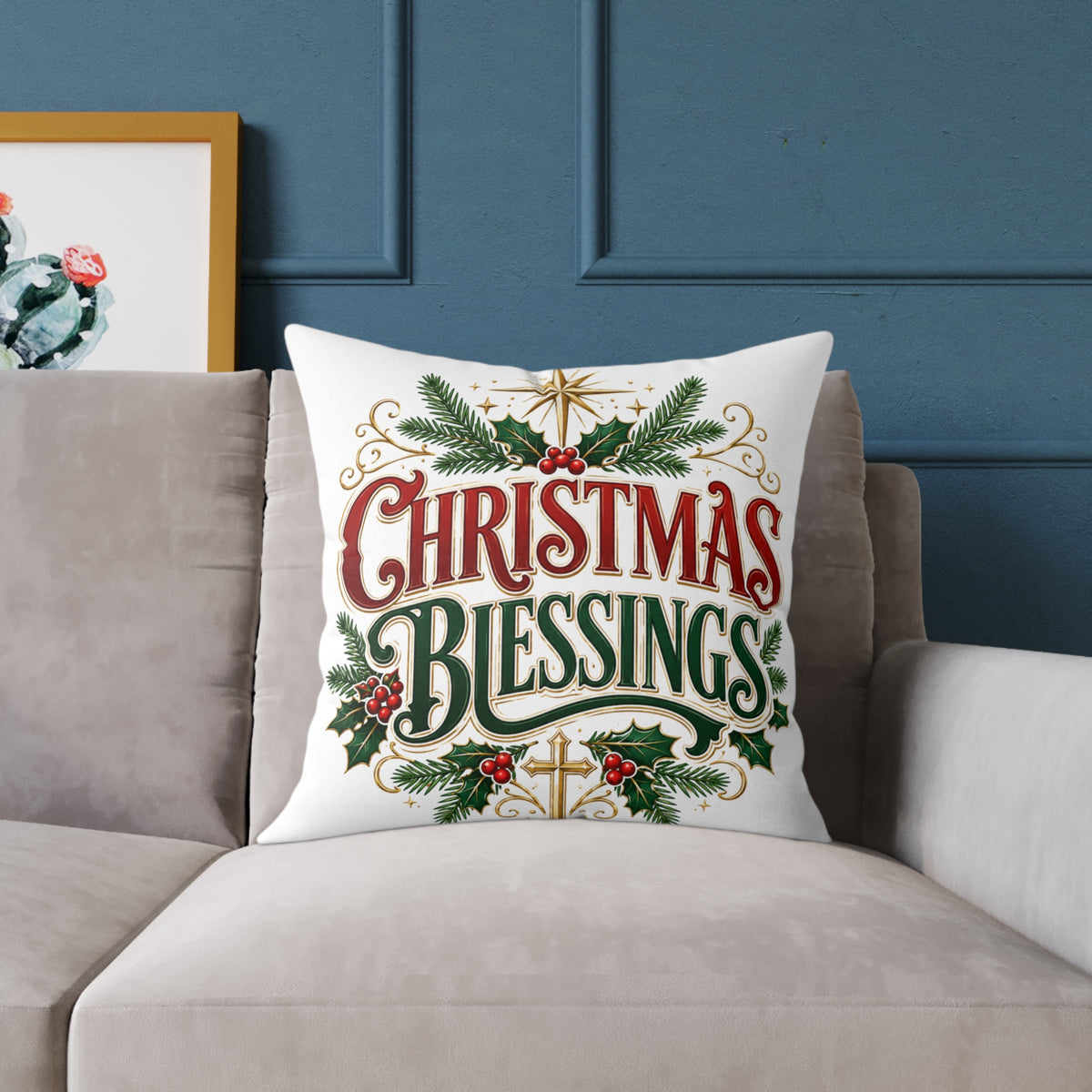 Christmas Blessings Square Poly Canvas Pillow