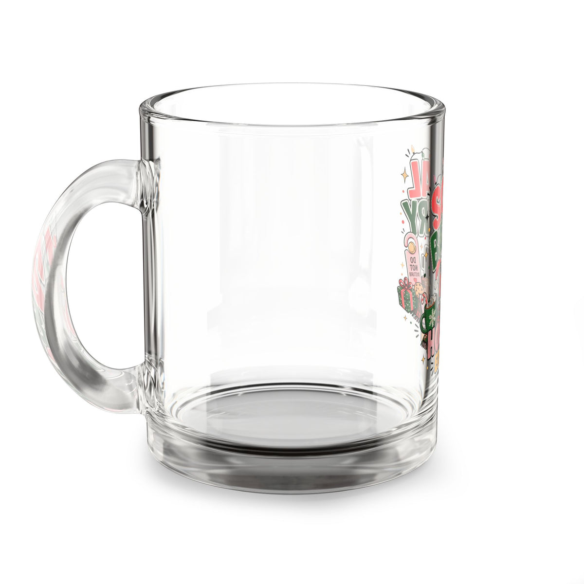 Modern Day Christmas Glass Mug  10oz Social Battery Holiday Edition Glass Mug — 10oz Festive Coffee Cup