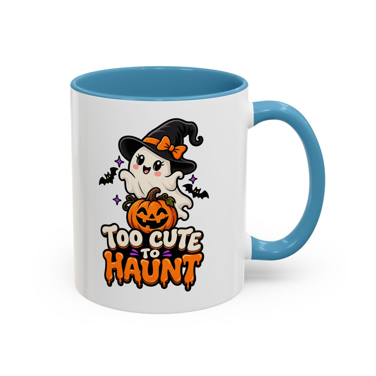 Halloween Coffee Mug - 'Too Cute to Haunt' Ghost Pumpkin Accent Mug