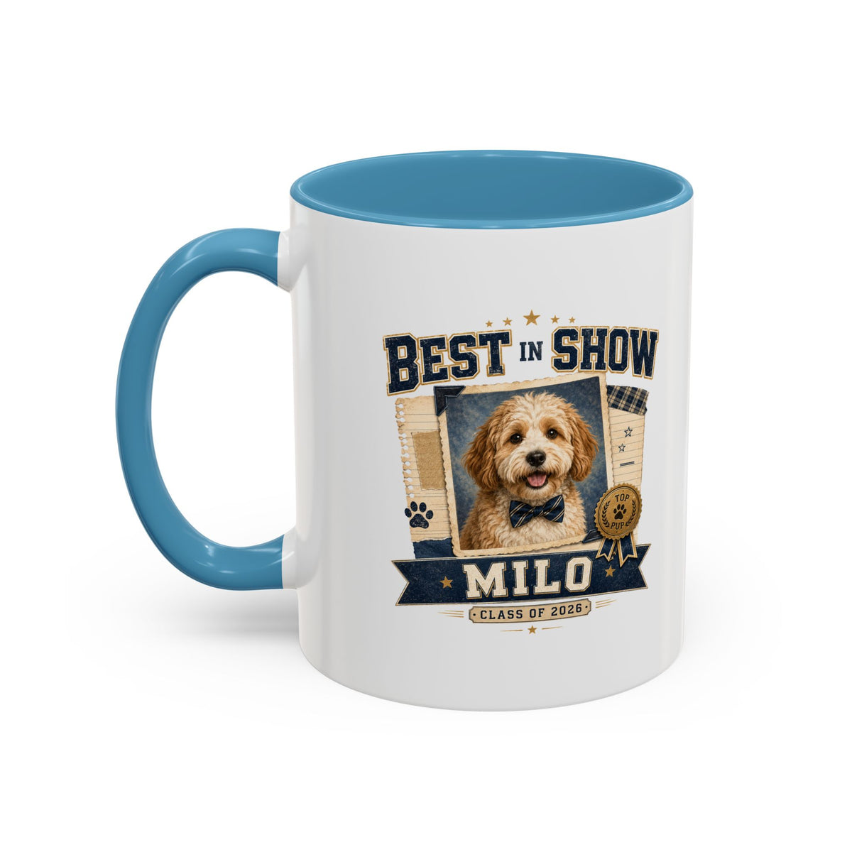 Milo Bailey Dog Dad Mom Best in Show Personalized Dog Mug — "Milo" Photo Accent Coffee Mug
