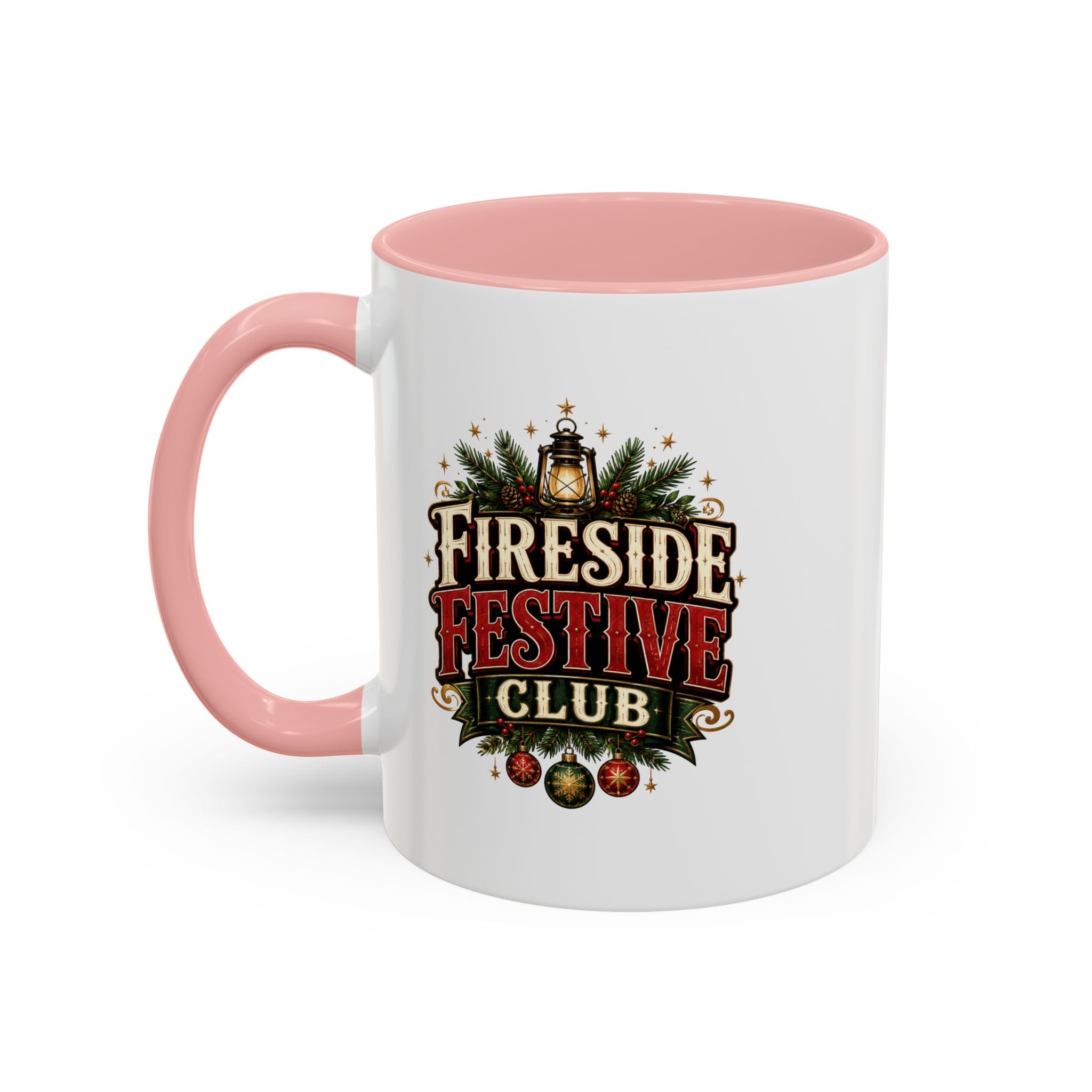 Fireside Festive Club Accent Coffee Mug — Holiday Christmas Hot Cocoa Gift