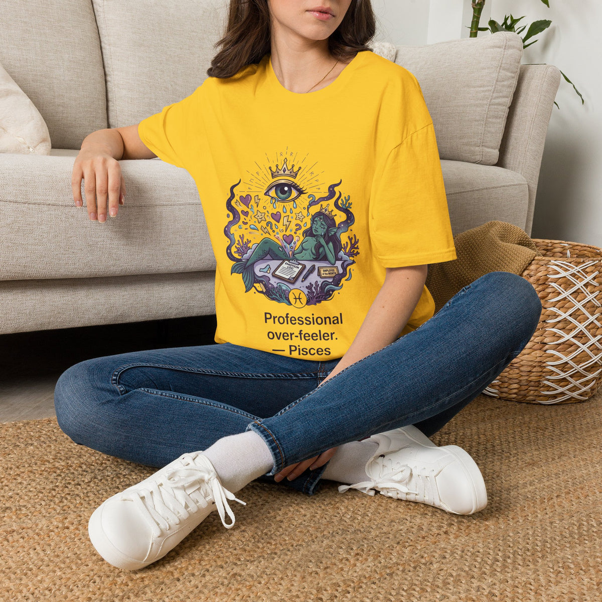 Pisces Zodiac Pisces Spiritual T-Shirt — “Professional Over-Feeler” Zodiac Mystic Tee