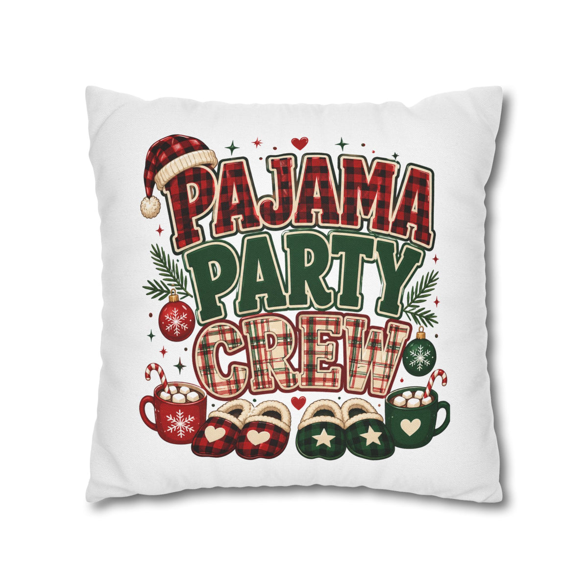 Christmas Pajama Party Crew Pillowcase — Christmas Holiday Decorative Throw Pillow Cover
