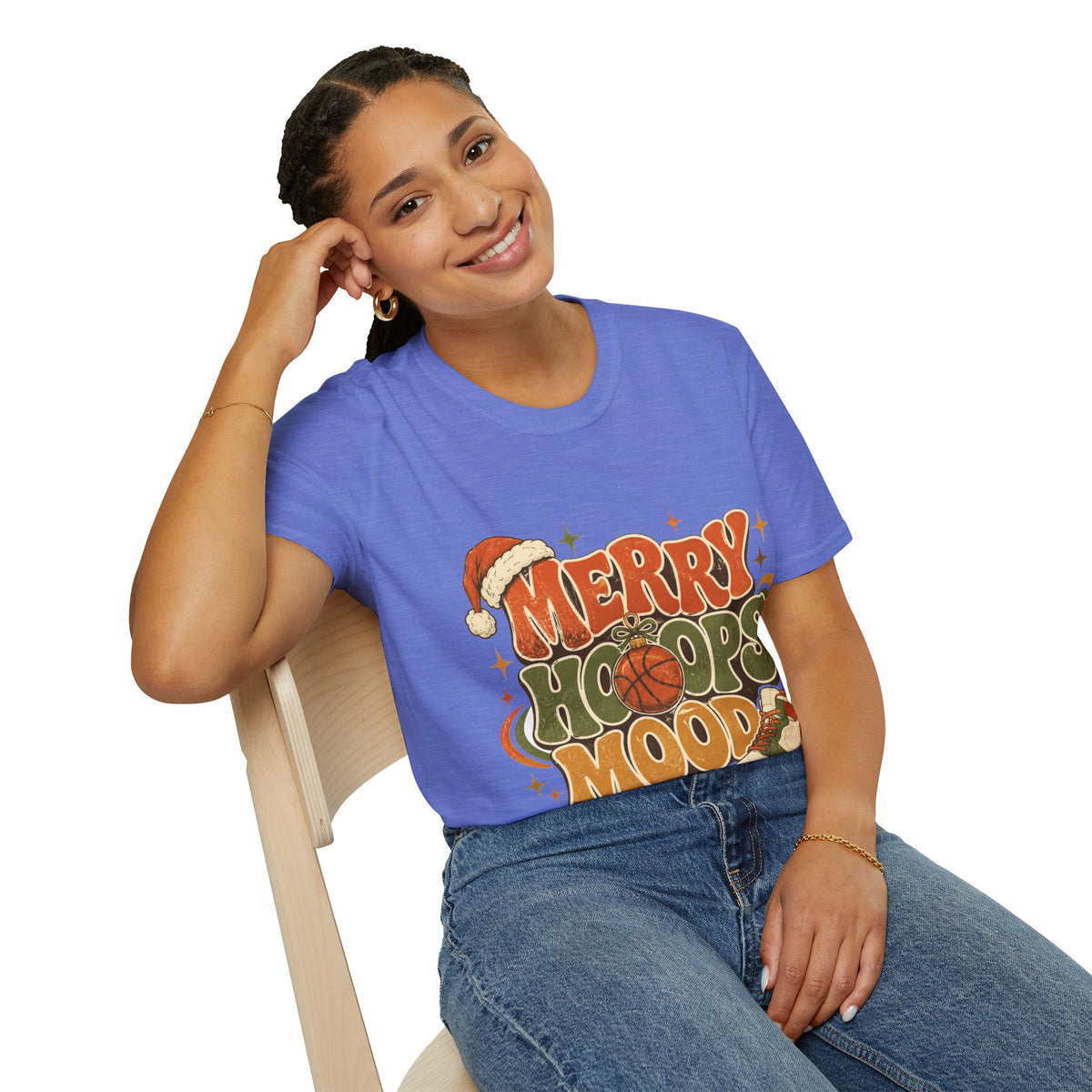 Merry Hoops Mood T-Shirt — Retro Holiday Basketball Christmas Tee