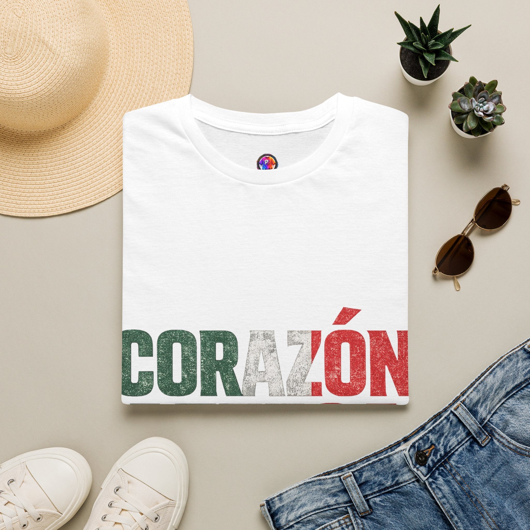 Mexico Corazón Azteca T-Shirt — Mexican Pride Flag Text Tee