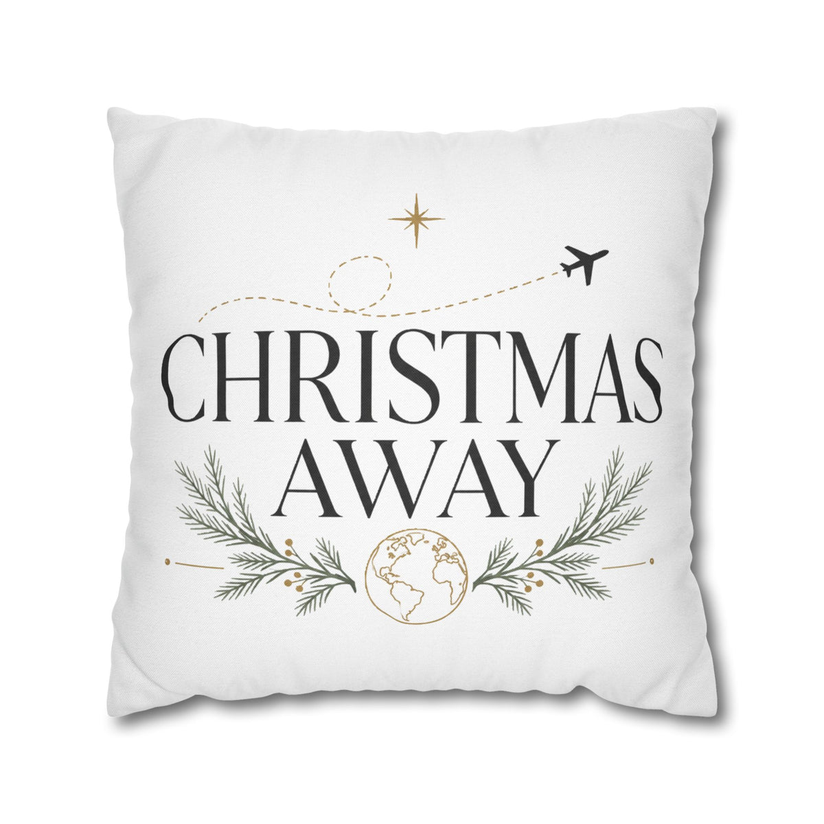 Christmas Away Square Pillowcase – Travel-Themed Holiday Decorative Pillow