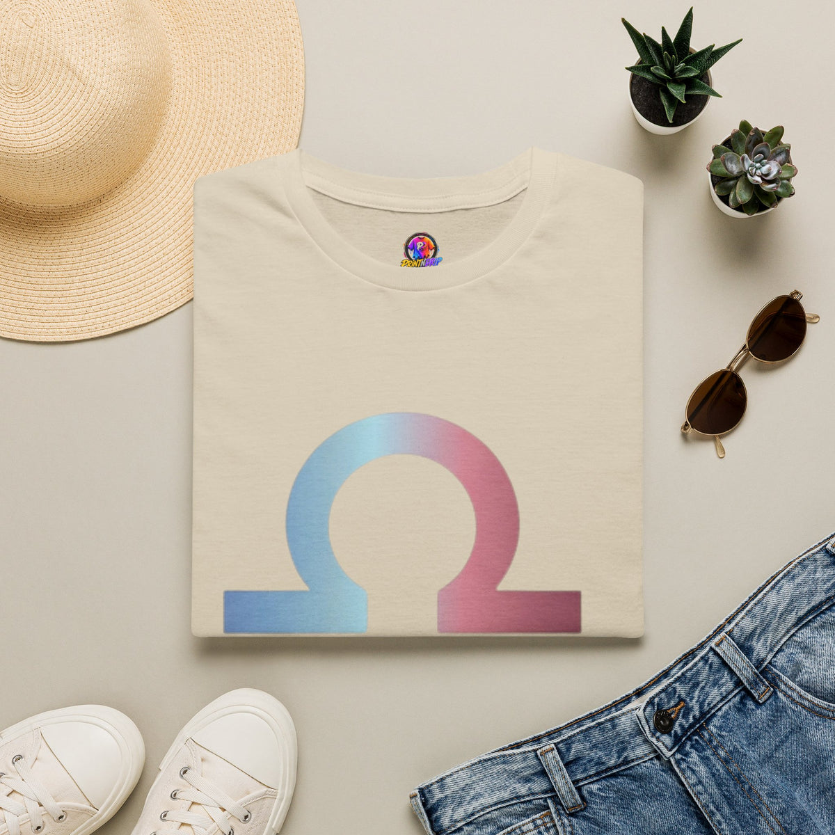 Libra Zodiac Omega Symbol T‑Shirt — Pastel Gradient Drip Graphic Shirt