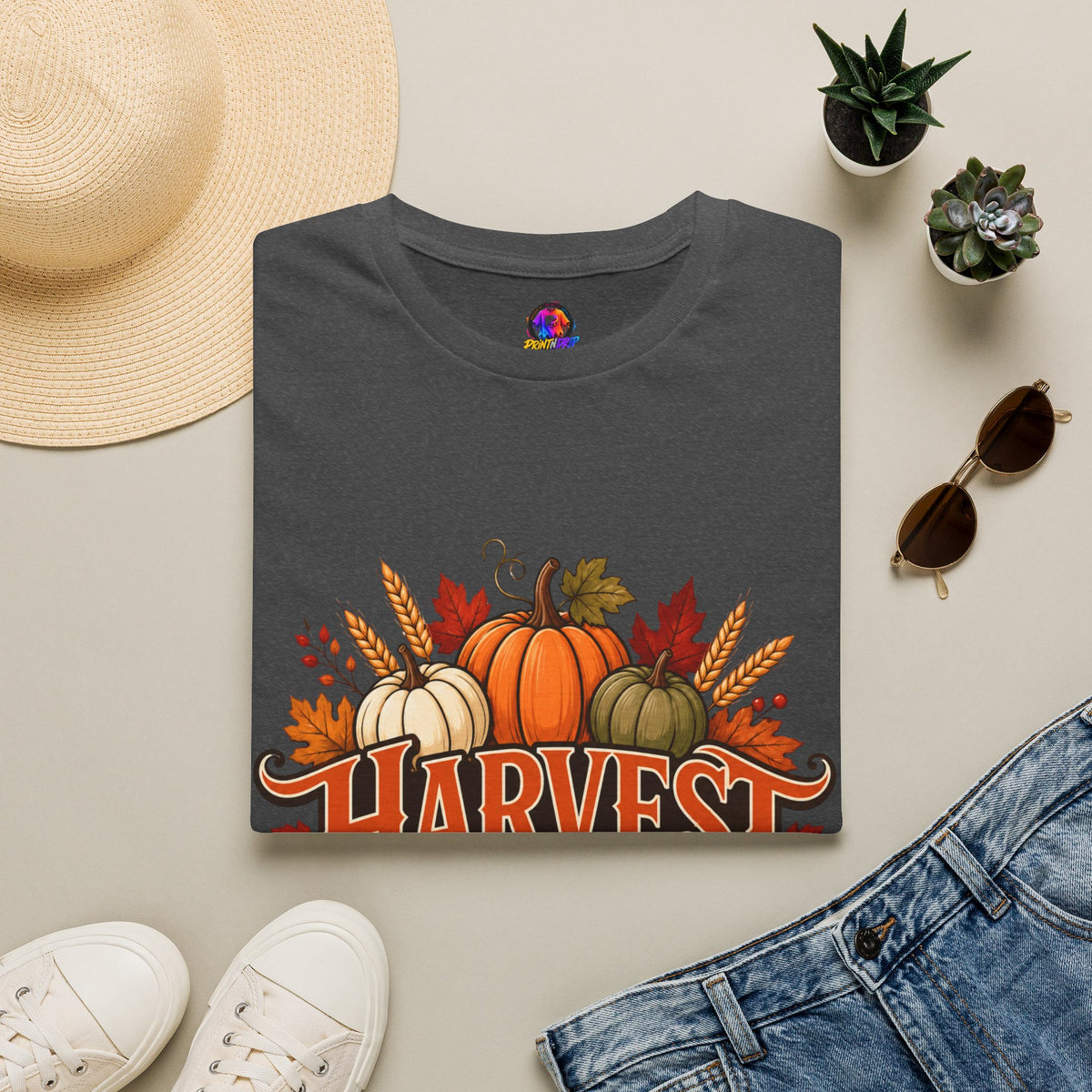 Thanksgiving T-Shirt Harvest Blessings T-Shirt — Fall Pumpkin Harvest Graphic Tee for Thanksgiving