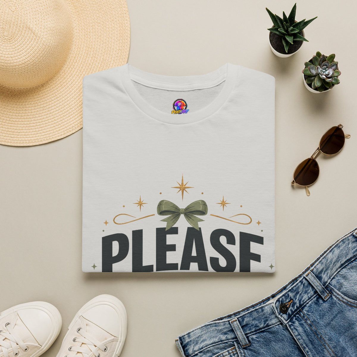 T-Shirt — Please Don’t Post Me Graphic Tee (Cute Bow, Social Media Humor)