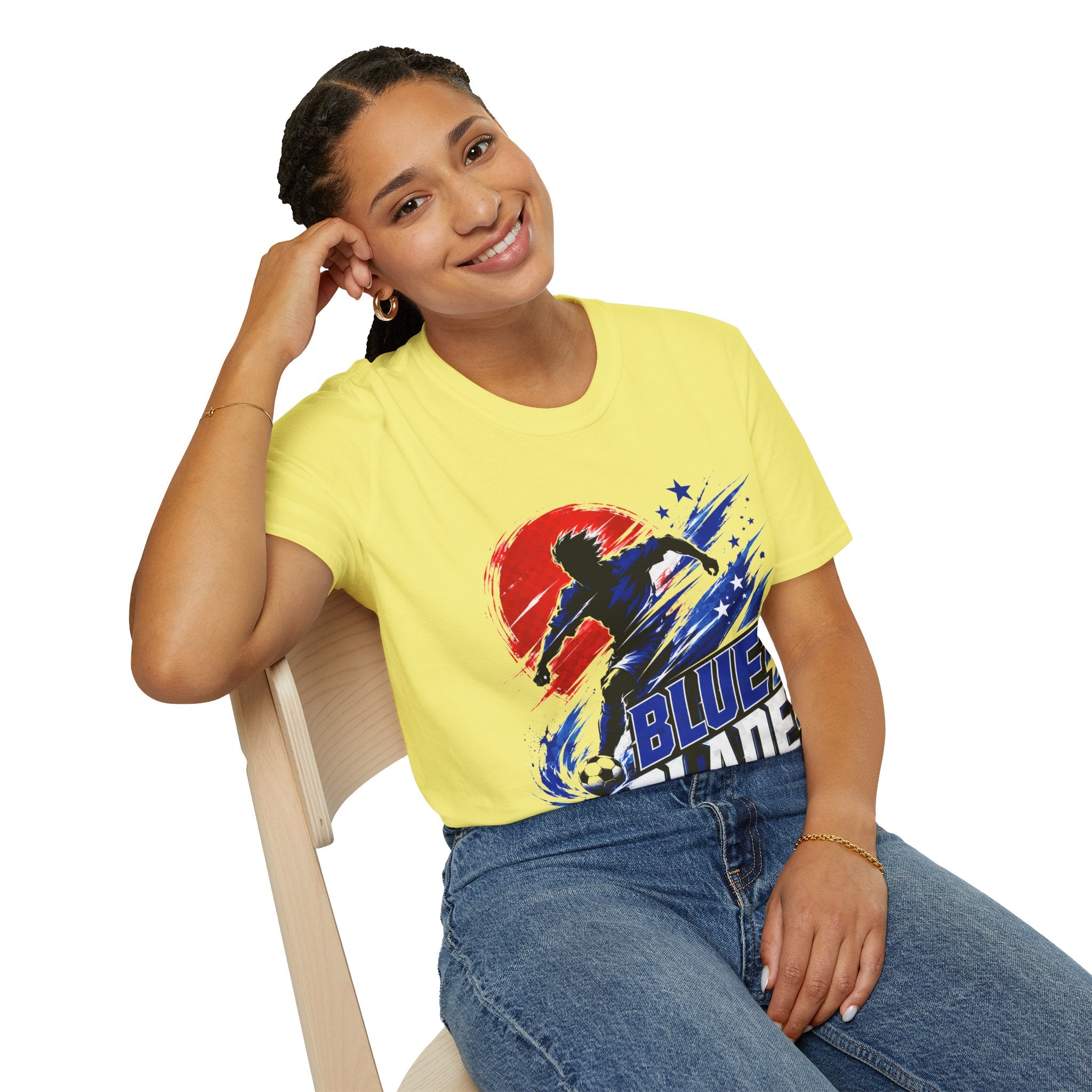 Japan T-Shirt — Blue Blade Soccer Graphic Tee (Red & Blue Starburst)