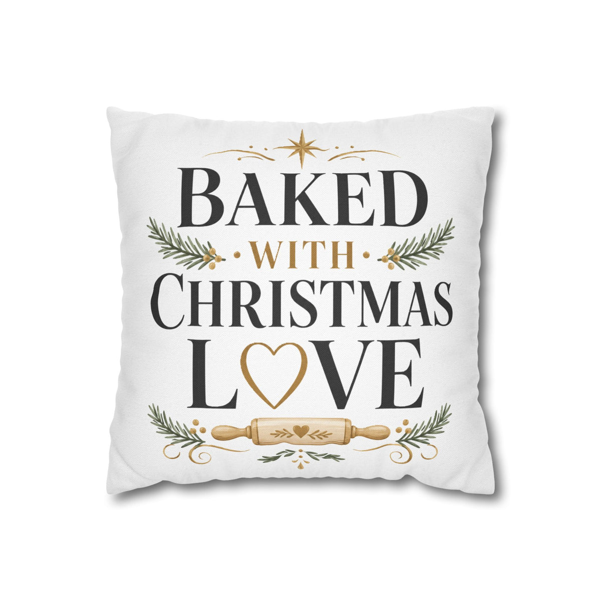 Christmas Baking Pillowcase — “Baked with Christmas Love” Decorative Throw Pillowcase