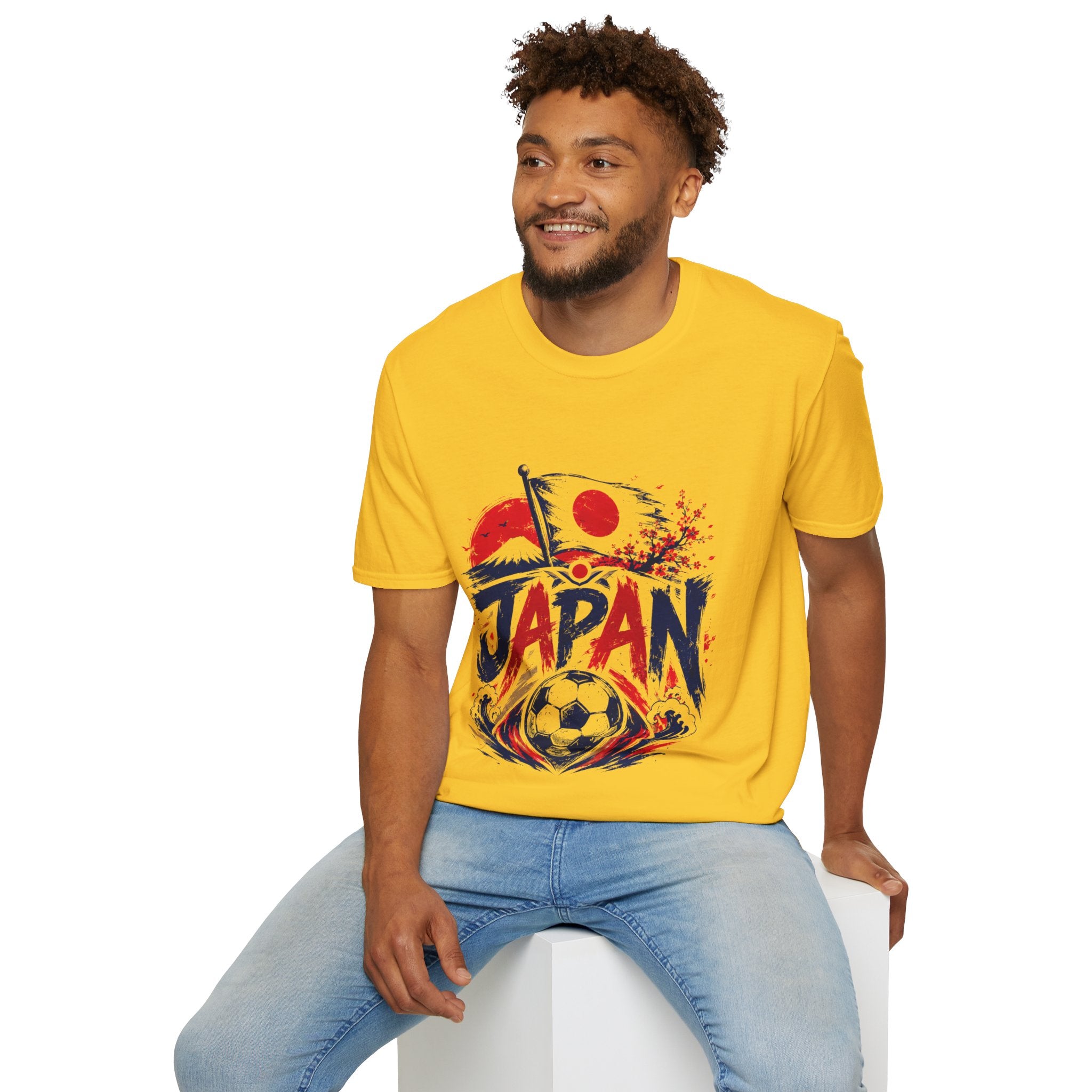 Japan Soccer T-Shirt — Japanese Flag & Cherry Blossom Football Graphic