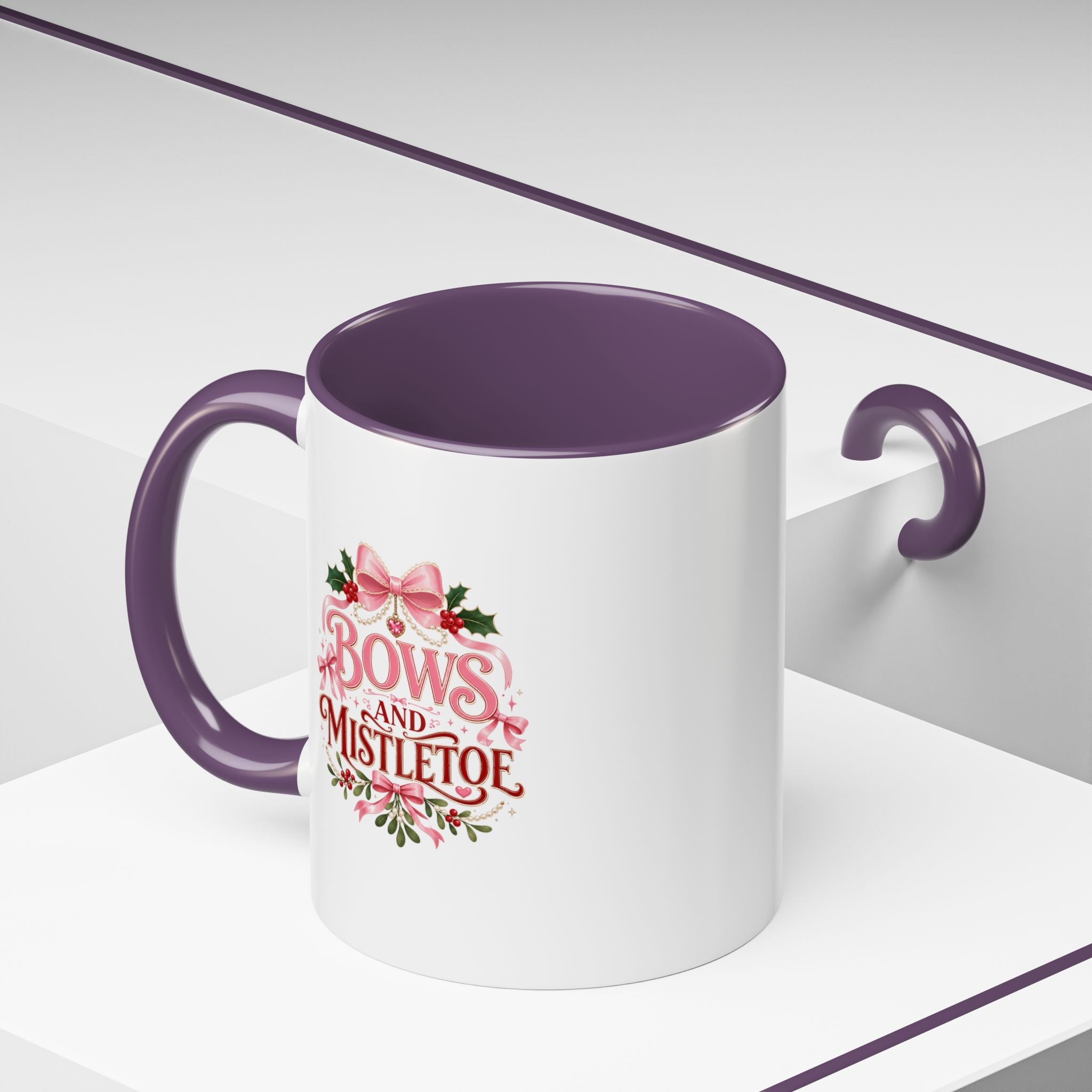 Bows and Mistletoe Accent Coffee Mug — Holiday Floral Christmas Coffee Cup