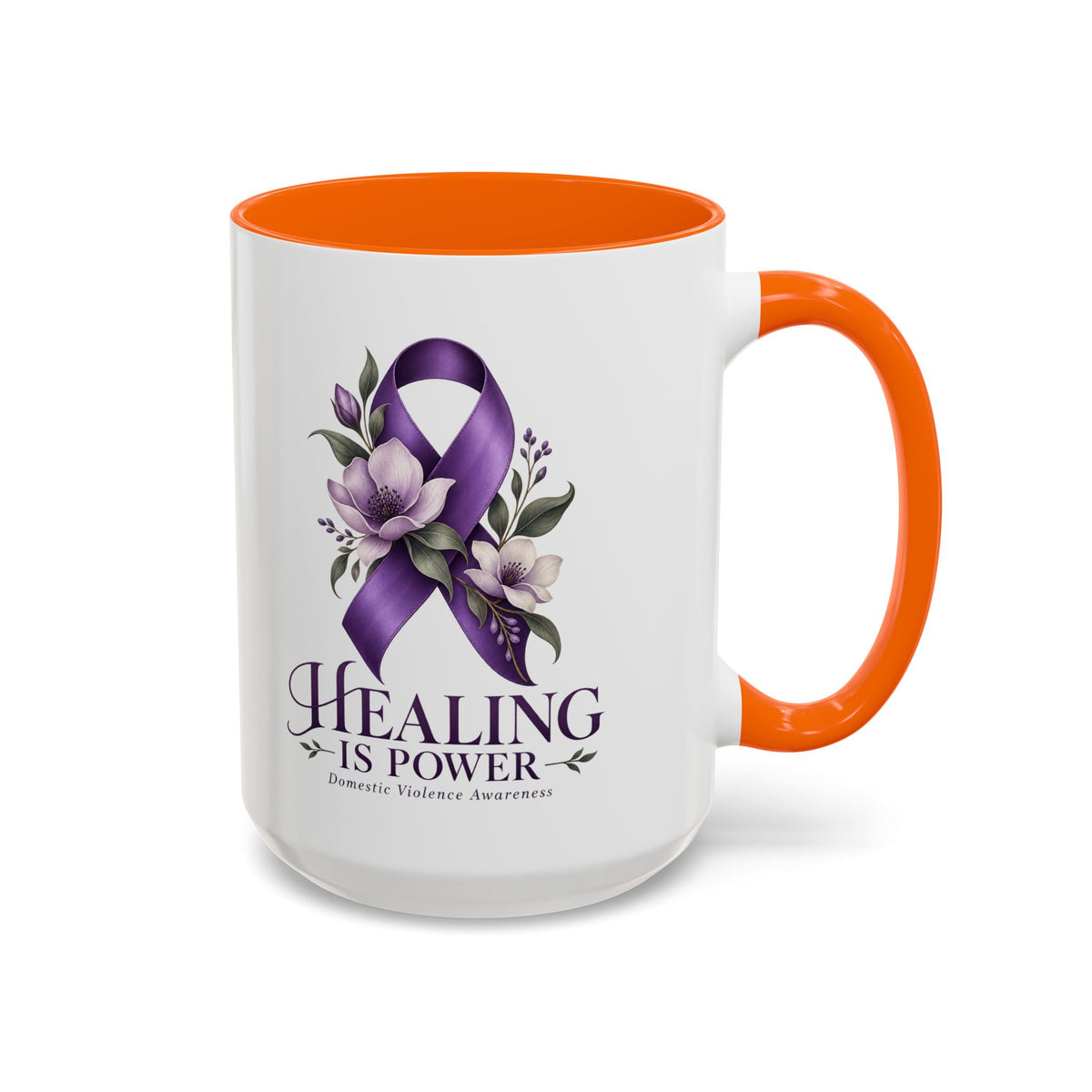 Healing Is Power Purple Ribbon Coffee Mug — Domestic Violence Awareness Accent Mug (11/15oz)
