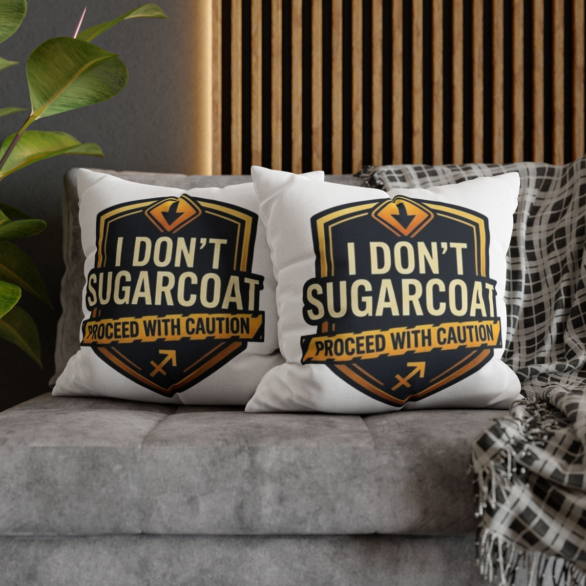 Sagittarius Throw Pillowcase — “I Don’t Sugarcoat — Proceed With Caution” Decorative Accent Pillow