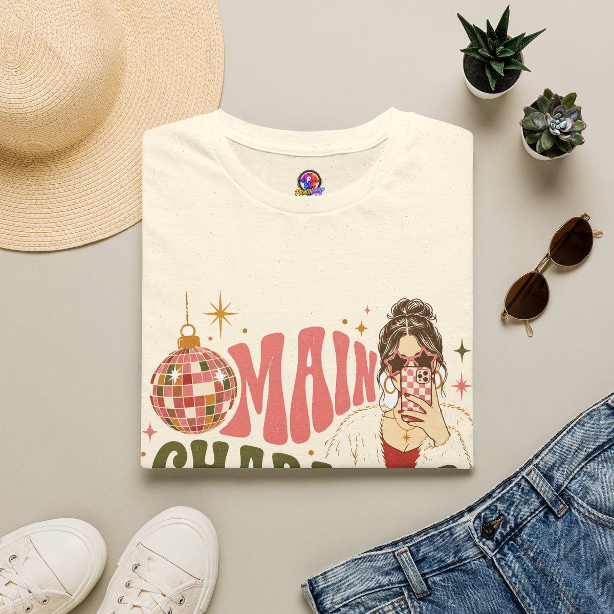 Christmas T-Shirt — "Main Character Christmas" Graphic Tee (Holiday Mom Aesthetic)