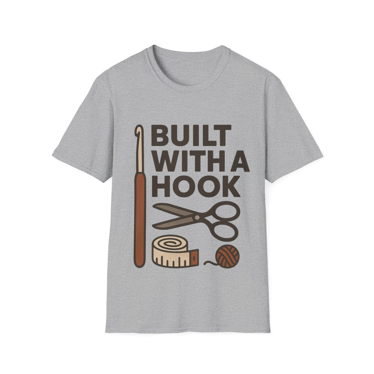 "Built With A Hook" Funny Crochet Graphic Tee - Minimalist Yarn Maker Crafting White T-Shirt - Trending Now - September 2026