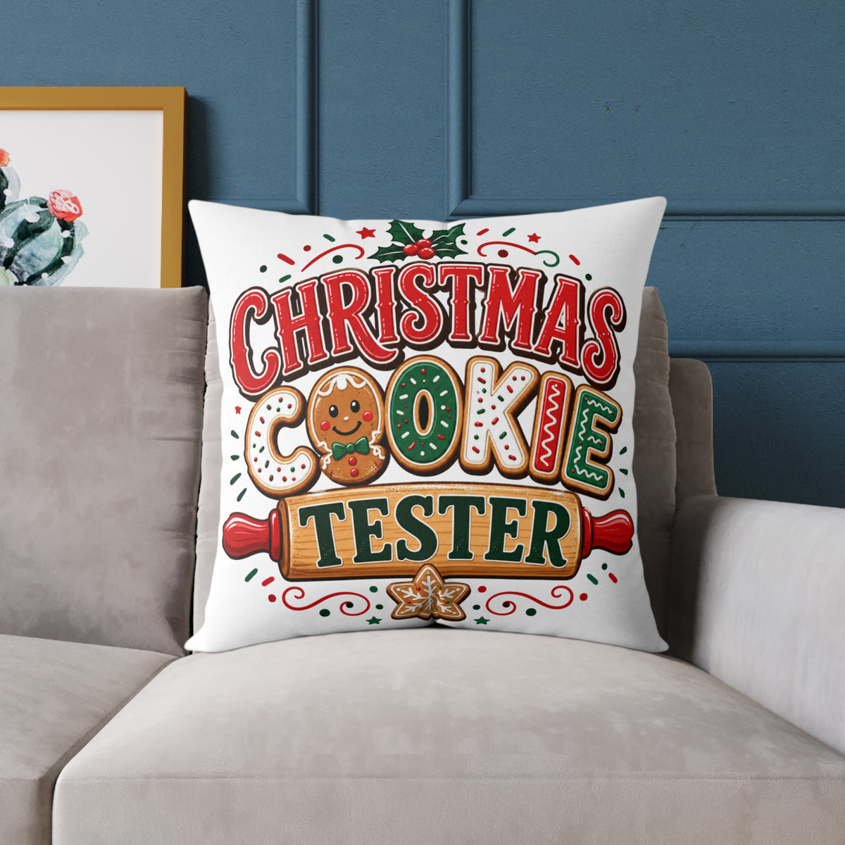 Christmas Cookie Tester Pillow — Festive Holiday Throw Pillow for Baking Lovers