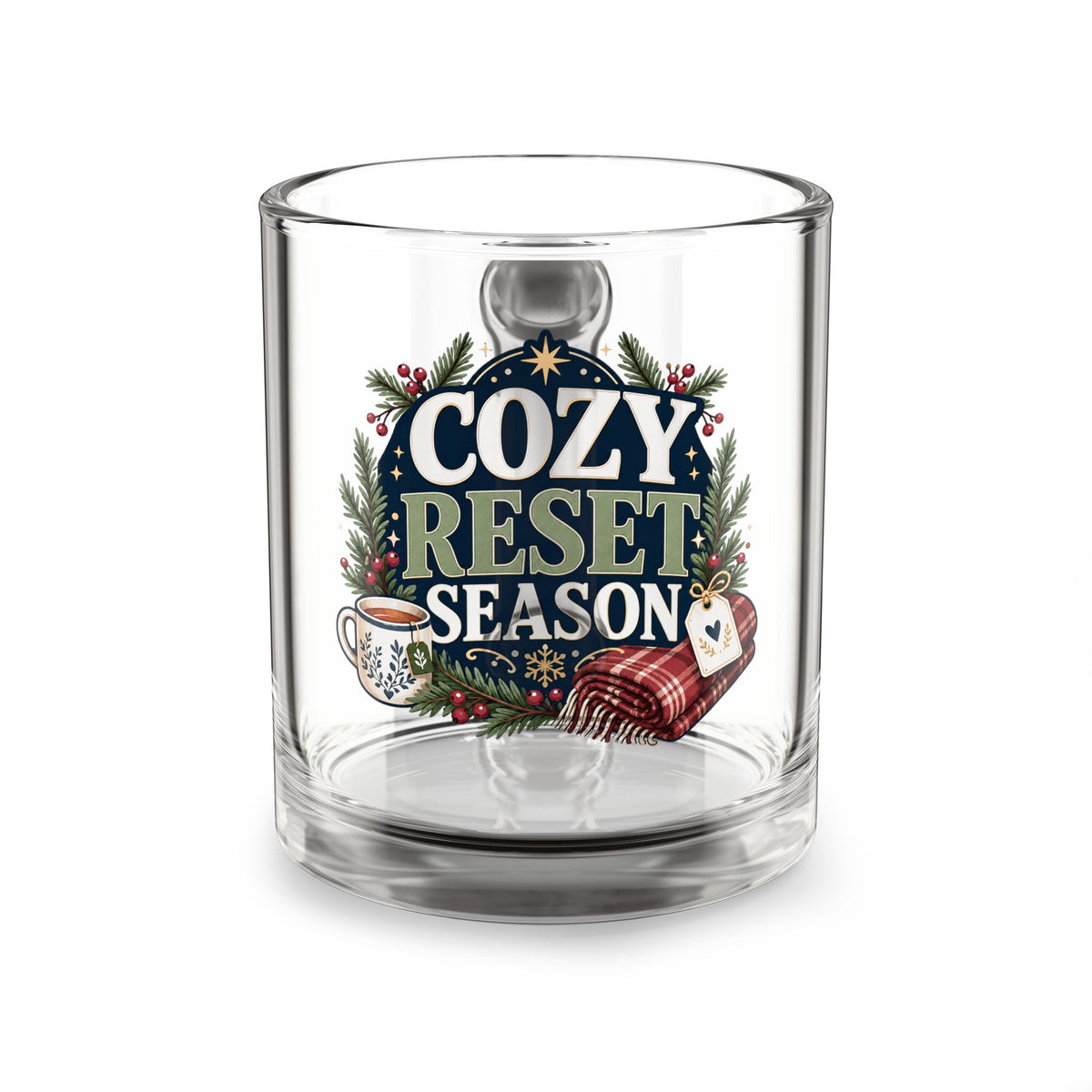 Modern Day Christmas Glass Mug  10ozCozy Reset Season Glass Mug — 10oz Holiday Coffee Cup