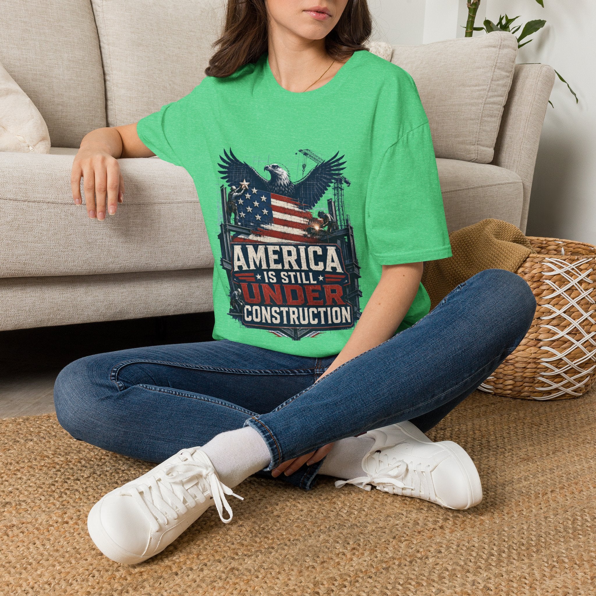 T-Shirt — 'America Is Still Under Construction' Patriotic Eagle Graphic