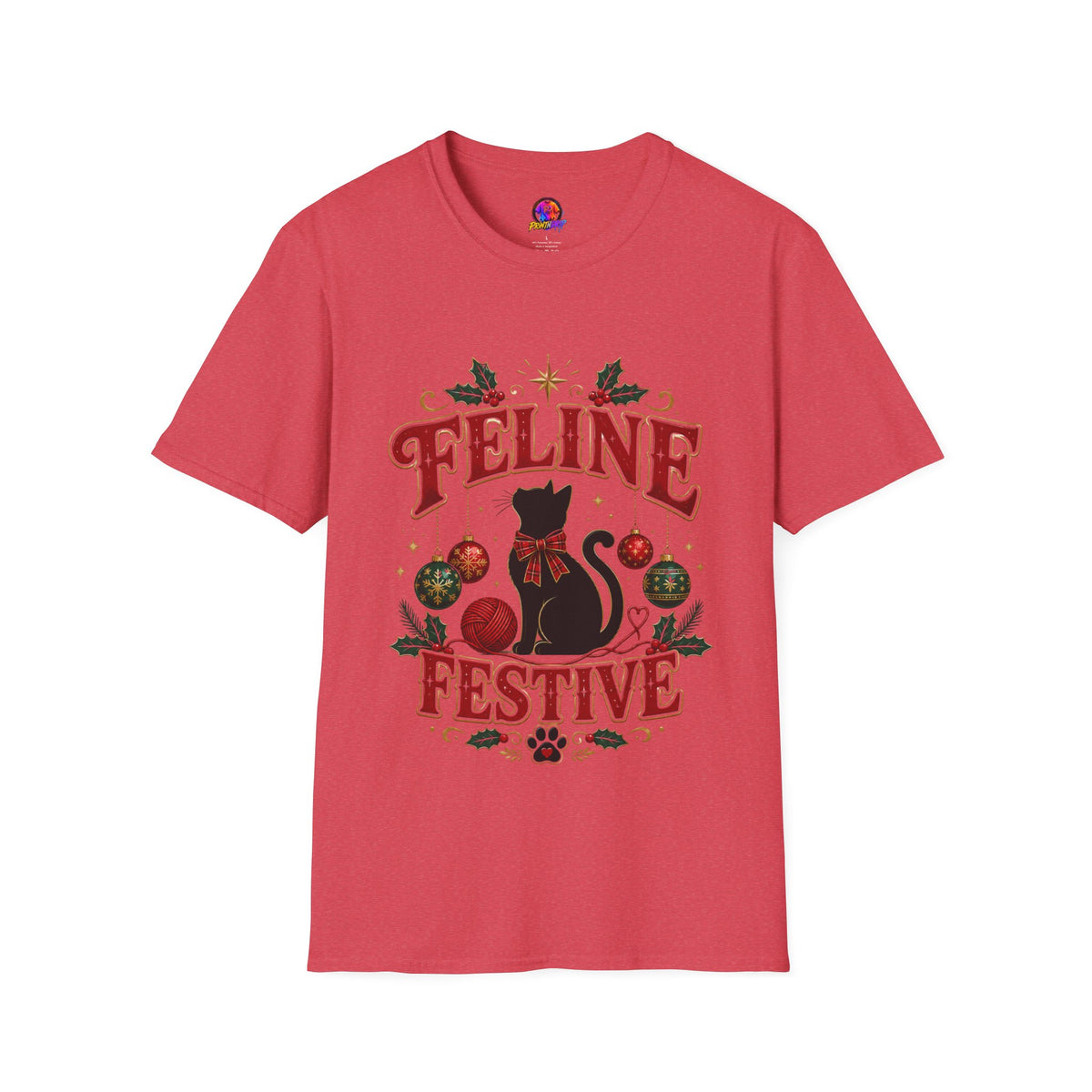 Feline Festive T-Shirt — Cute Black Cat Christmas Holiday Tee