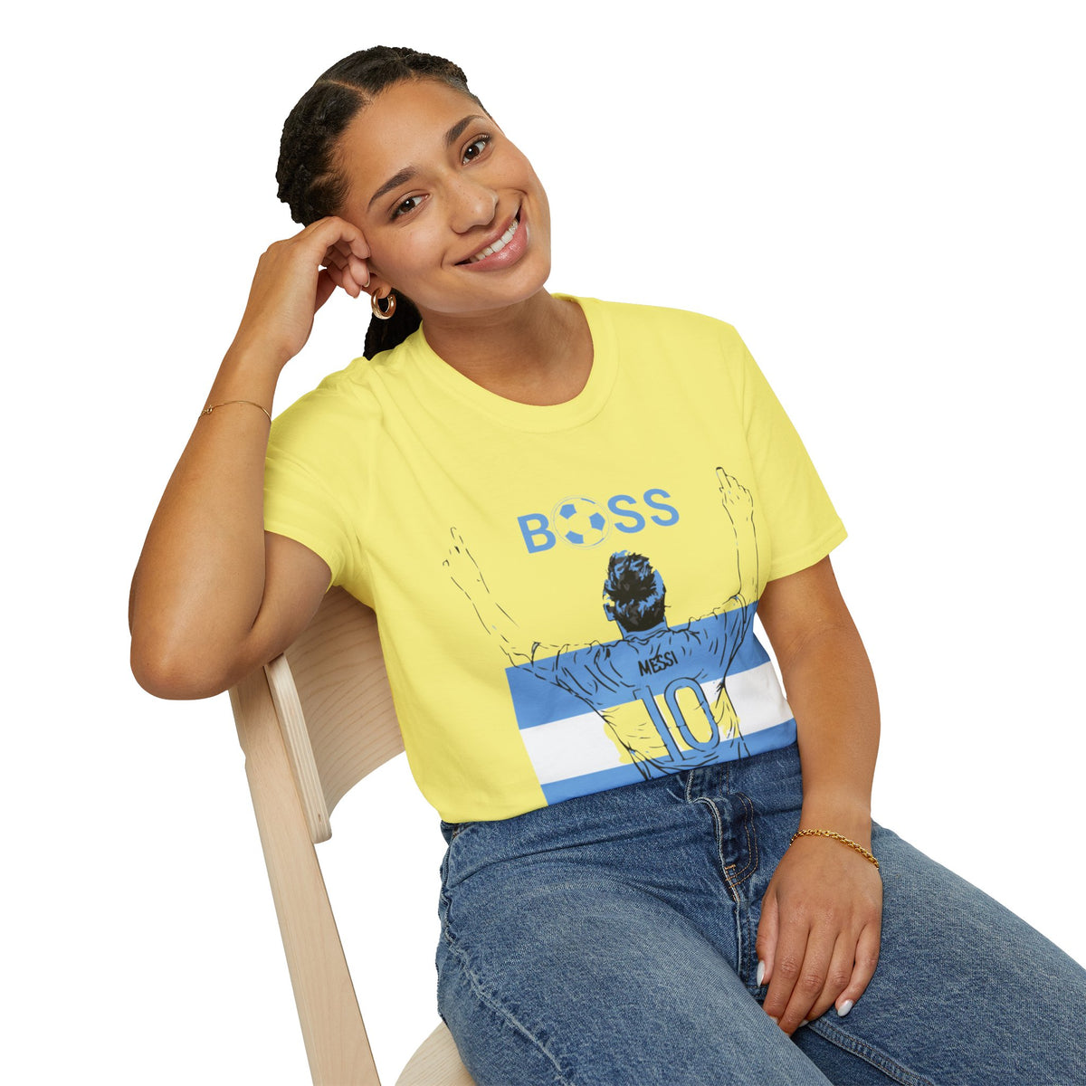 Soccer Boss T‑Shirt — 'BOSS' Striped Football Player Graphic Tee