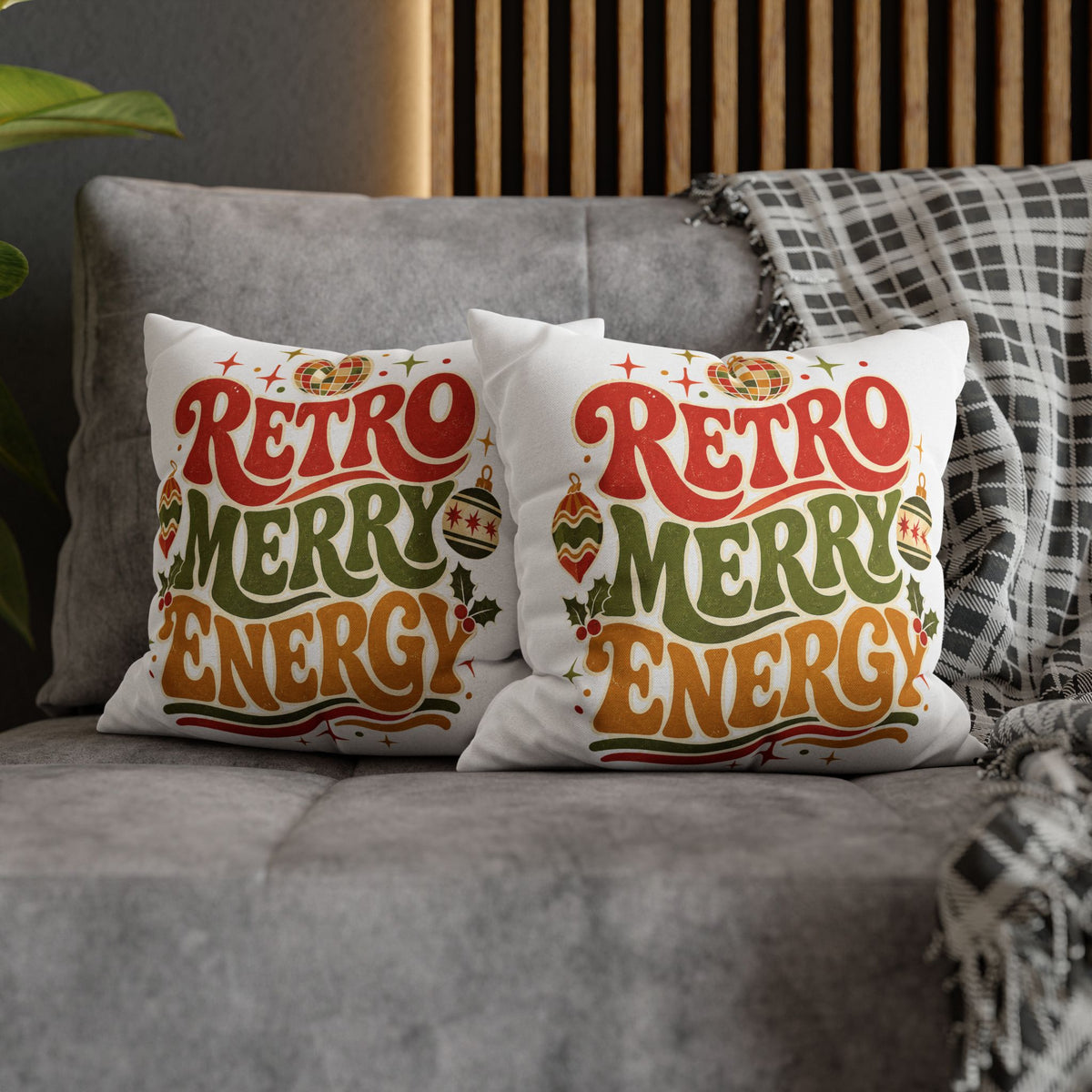 Retro Merry Energy Holiday Pillowcase Modern Day Christmas