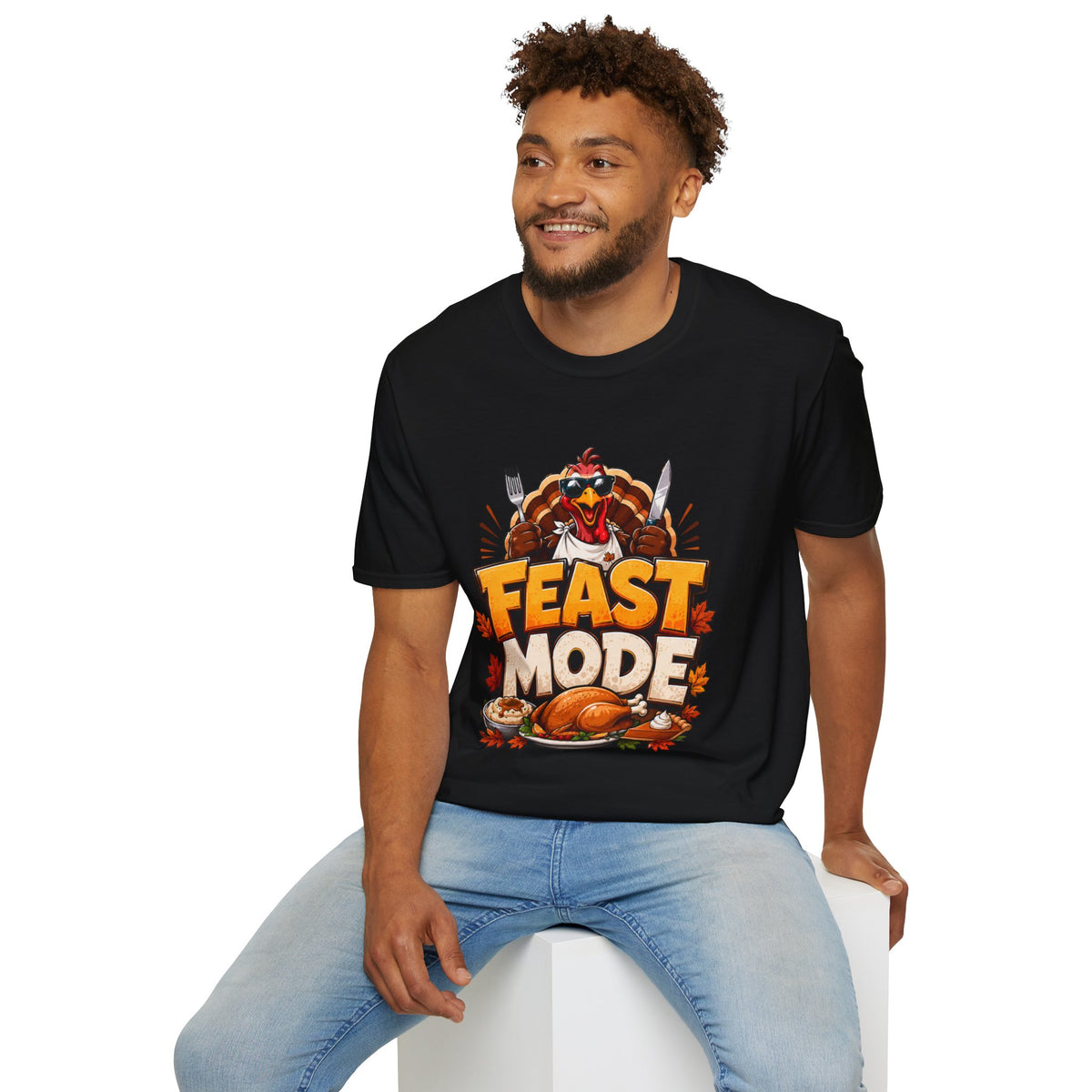Thanksgiving T-Shirt Feast Mode T-Shirt — Funny Thanksgiving Turkey Graphic Tee