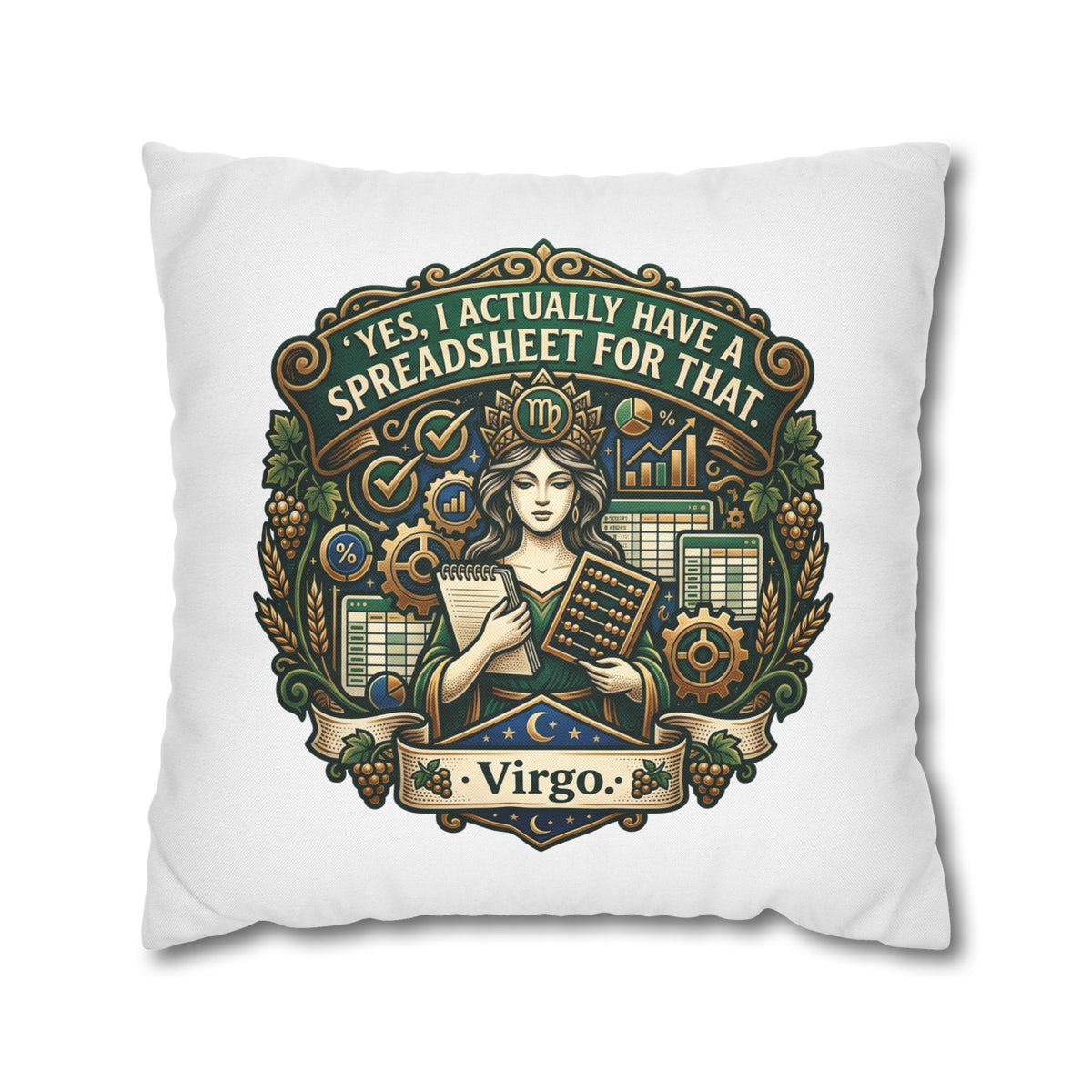 Virgo Astrology Pillowcase — "Yes, I Actually Have a Spreadsheet for That" Decorative Throw Pillow