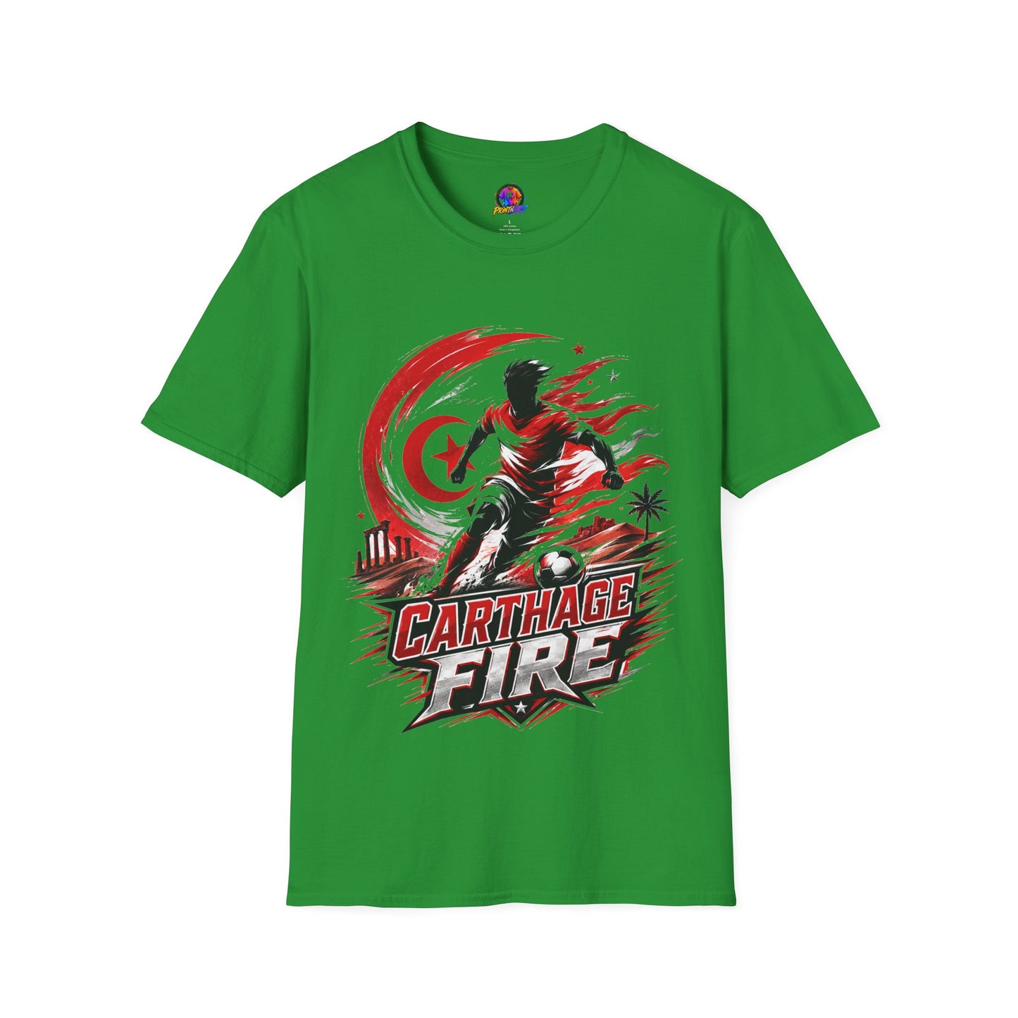 Tunisia Carthage Fire Soccer T-Shirt — Red Crescent Football Fan Tee