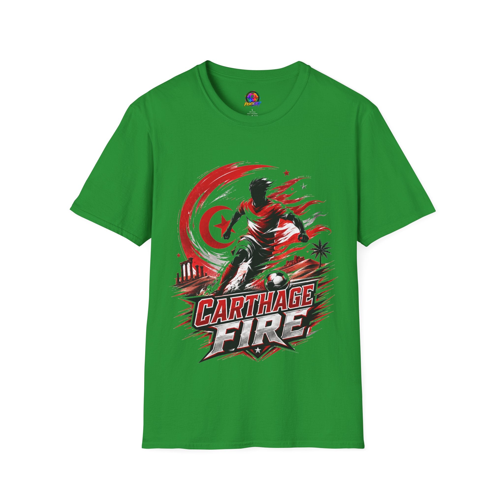 Tunisia Carthage Fire Soccer T-Shirt — Red Crescent Football Fan Tee