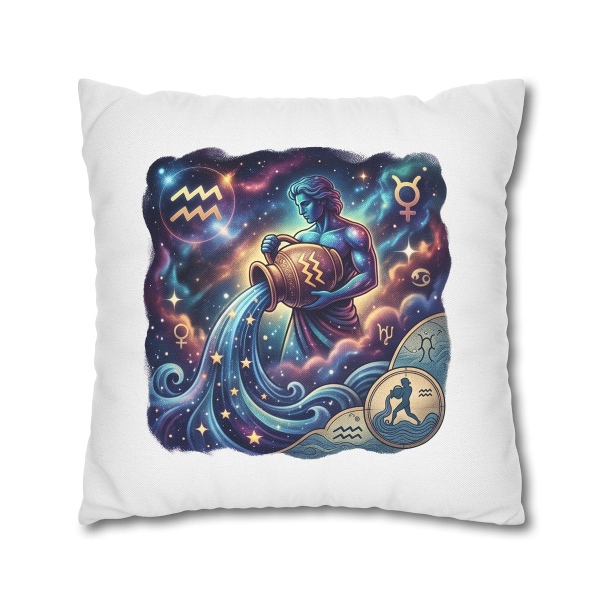 Aquarius Zodiac Pillowcase — Water Bearer Astrology Cushion Cover