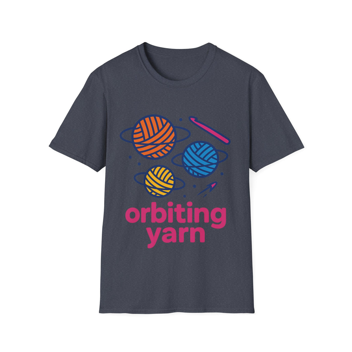 "Orbiting Yarn" Space Galaxy Crochet Graphic Tee - Funny Knitting Crafter White T-Shirt - Trending Now - September 2026