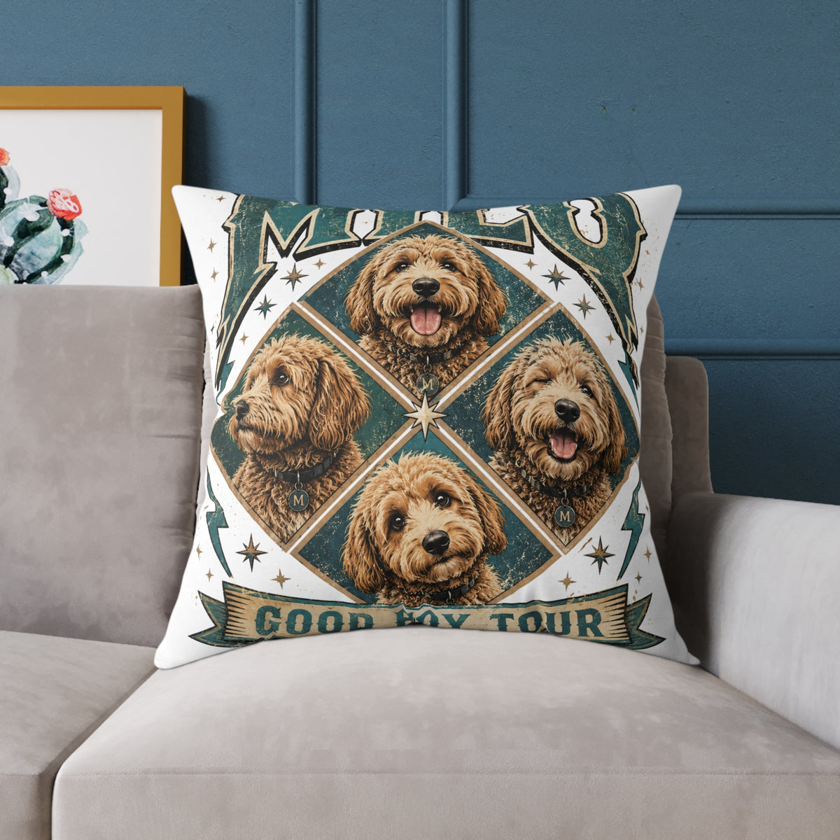 Golden Doodle Portrait Throw Pillow   Milo Bailey Dog Dad Mom— Milo Dog Faces Canvas Accent Pillow