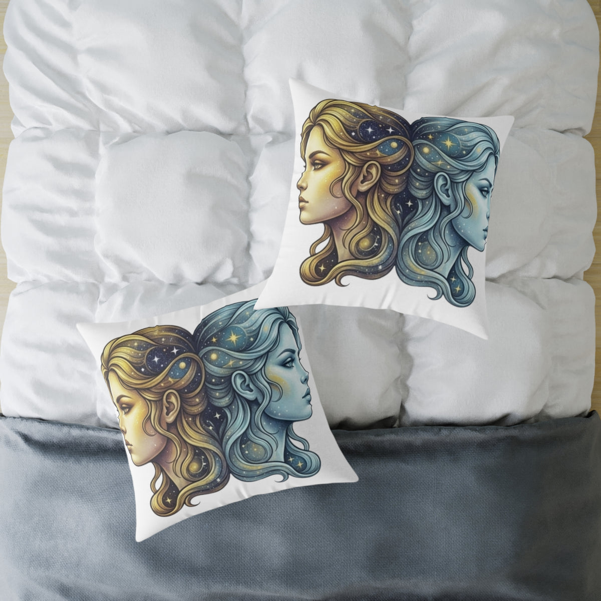 Zodiac Gemini Double-Face Art Pillow — Celestial Sun & Moon Decorative Throw Pillow