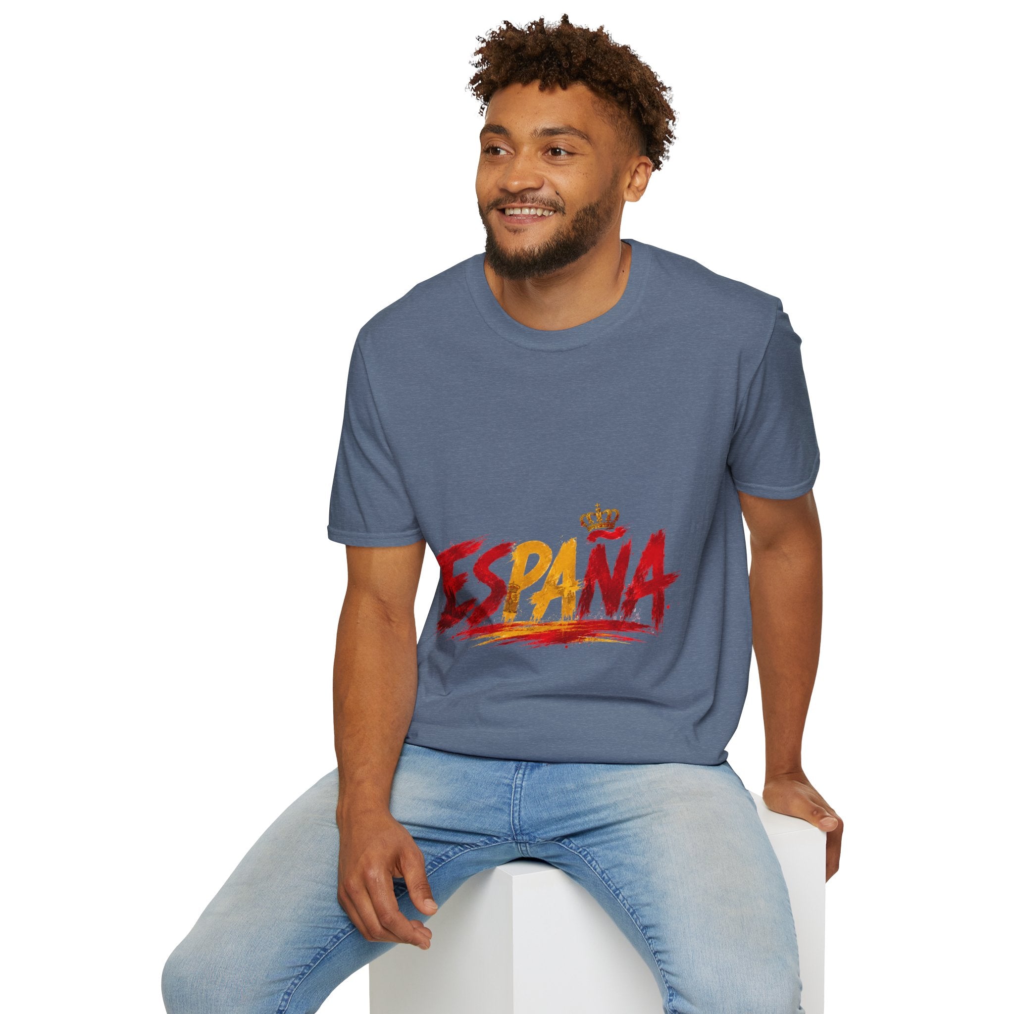 Spain  Graphic T-Shirt — Spanish Flag Brushstroke Design with Crown