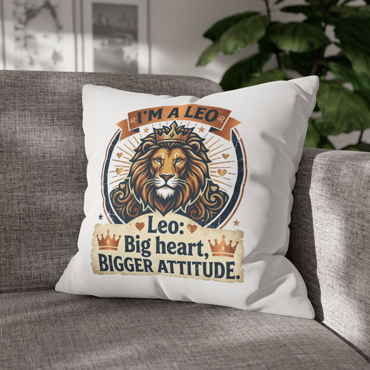 Leo Zodiac Big Heart Big Attitude Spun Polyester Square Pillowcase
