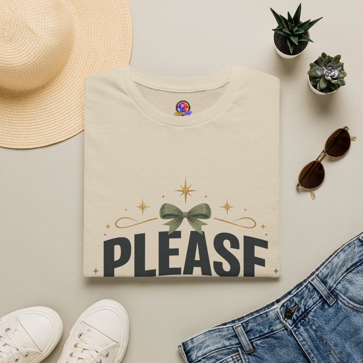 T-Shirt — Please Don’t Post Me Graphic Tee (Cute Bow, Social Media Humor)