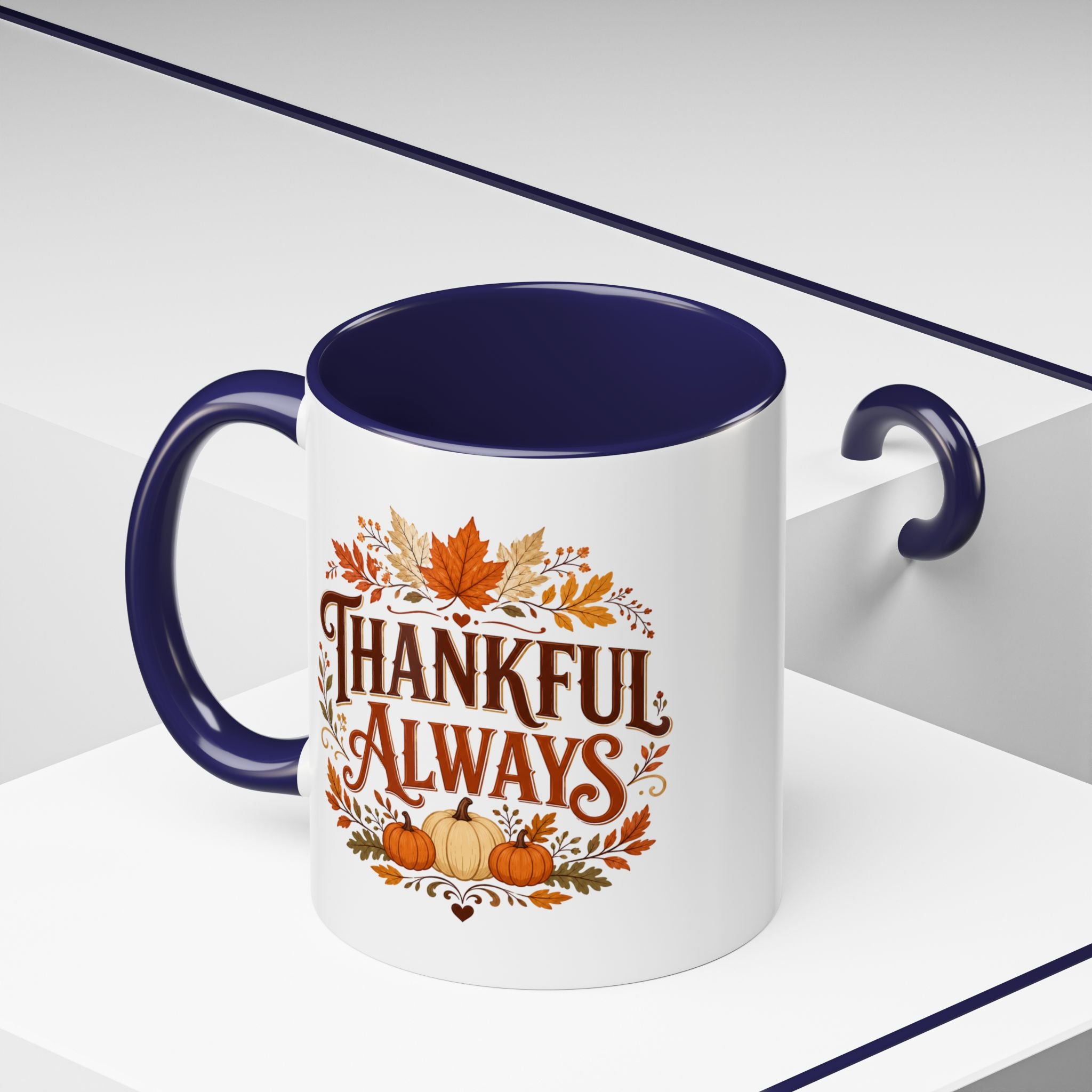 Thanksgiving Mug Thankful Always Accent Coffee Mug — Fall Pumpkin & Leaves Thanksgiving Gift