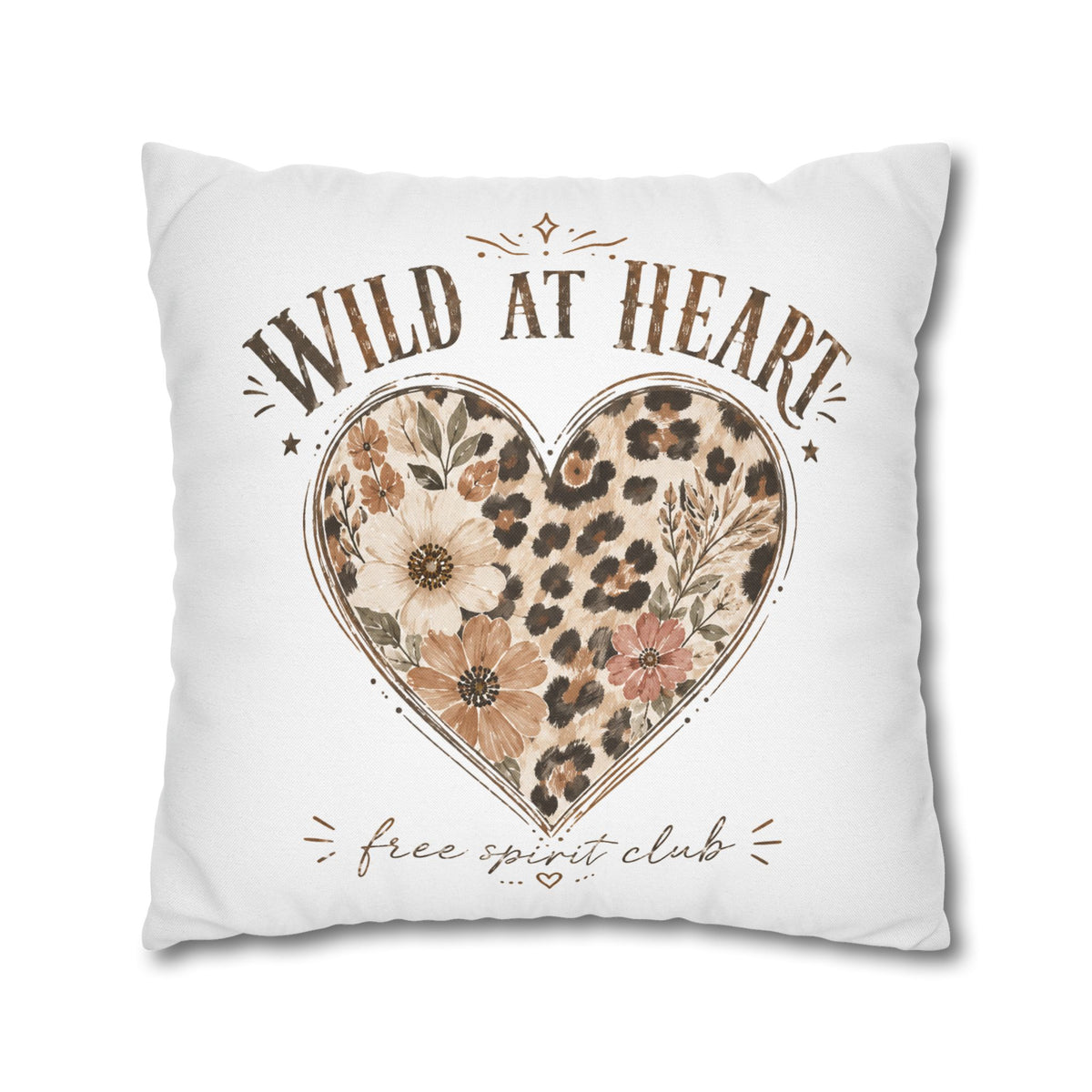 Wild at Heart Leopard Floral Pillowcase — Decorative Square Throw Pillow Cover Milo Bailey Dog Dad Mom