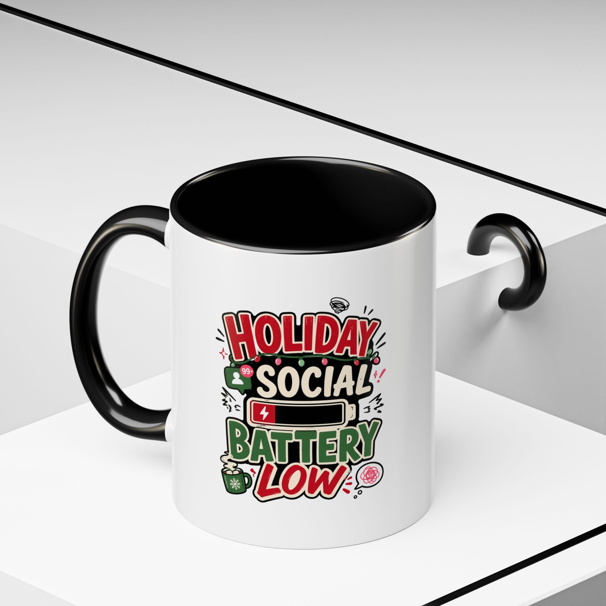 Modern Day Christmas Holiday Social Battery Low Accent  Coffee Mug