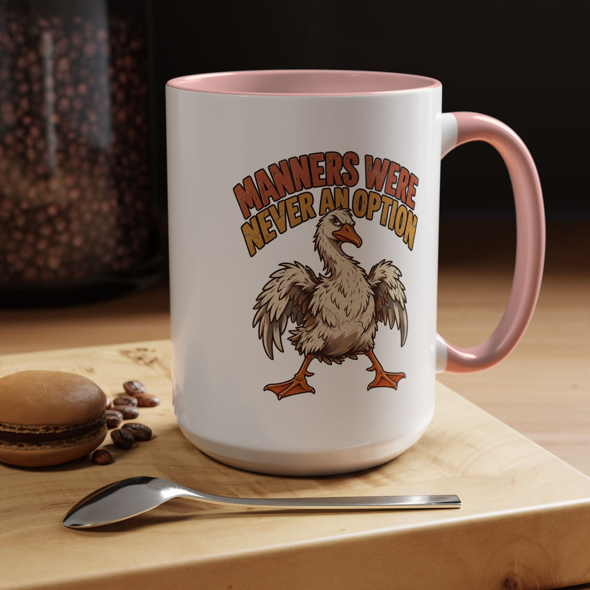Coffee Mug — "Manners Were Never An Option" Funny Rude Chicken Accent Mug
