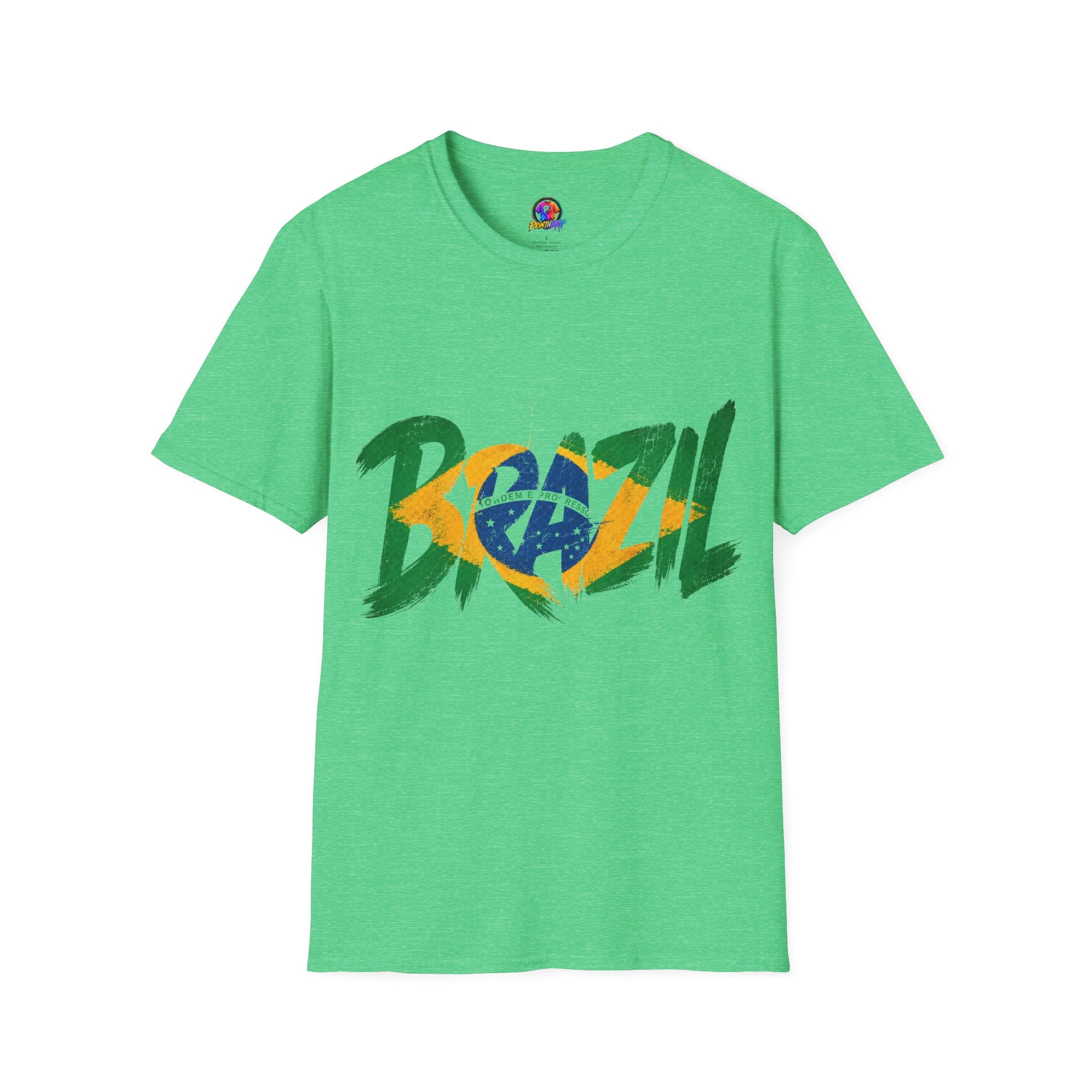 Brazil Flag Graphic T-Shirt — Bold Brazil Script with National Flag Motif