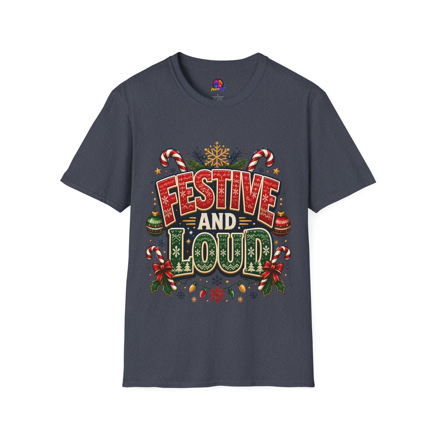 Festive and Loud Holiday T-Shirt — Christmas Candy Cane Graphic Tee