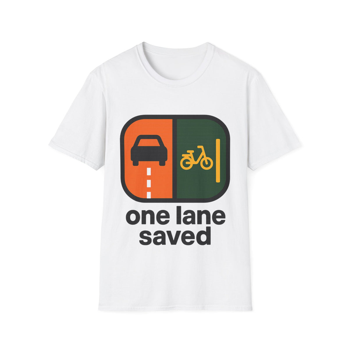 "One Lane Saved" City Transit Graphic Tee - Urbanist Anti Car Traffic White T-Shirt - Trending Now - September 2026