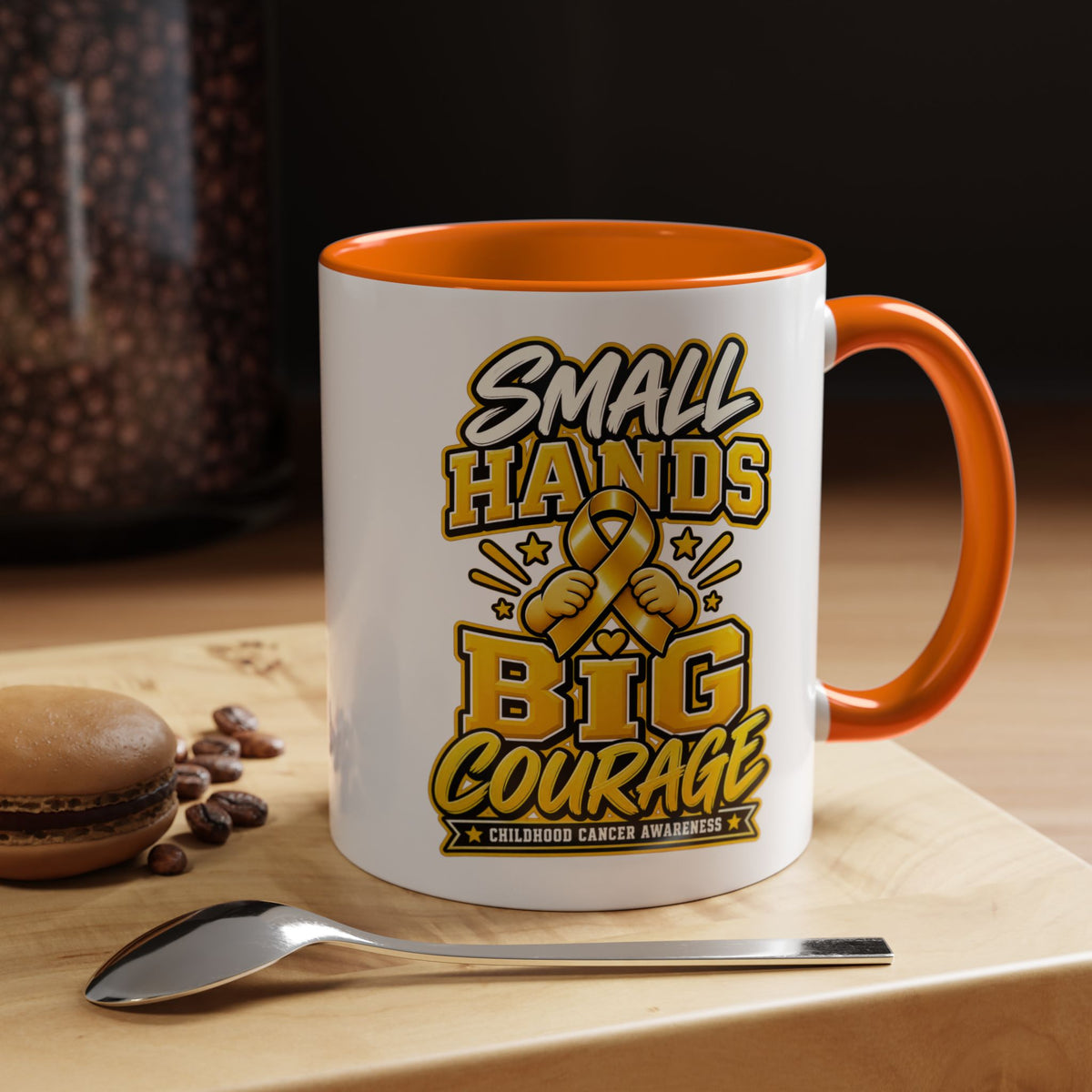 Coffee Mug - "Small Hands Big Courage" Childhood Cancer Awareness Accent Mug