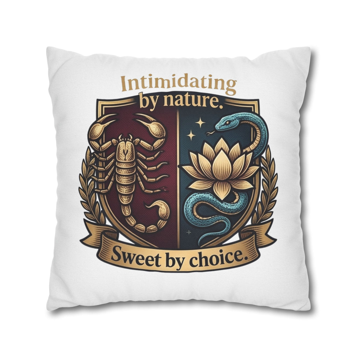 Scorpio Square Pillowcase: "Intimidating by Nature, Sweet by Choice" Scorpio Scorpion & Snake Floral Crest