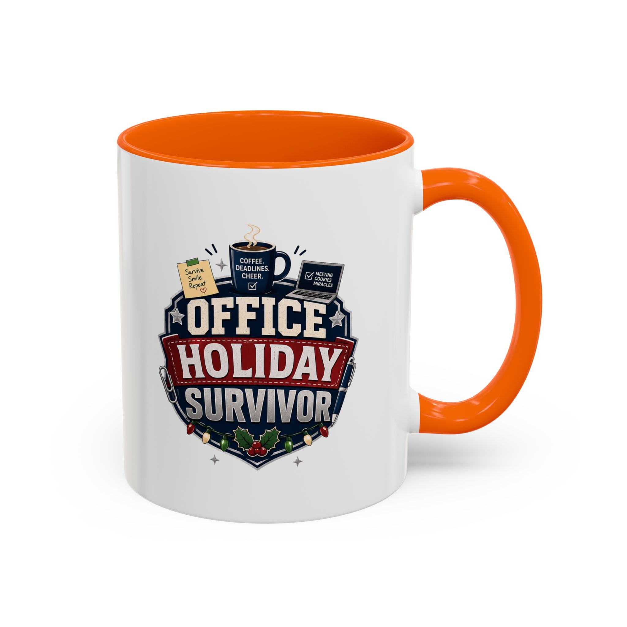 Modern Day Christmas Office Holiday Survivor Accent Coffee Mug – Funny Christmas Office Gift