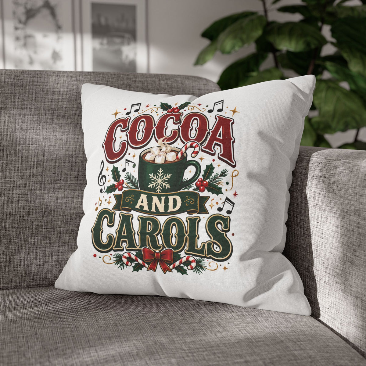 Christmas Cocoa and Carols Holiday Pillowcase - Festive Hot Chocolate Christmas Decor