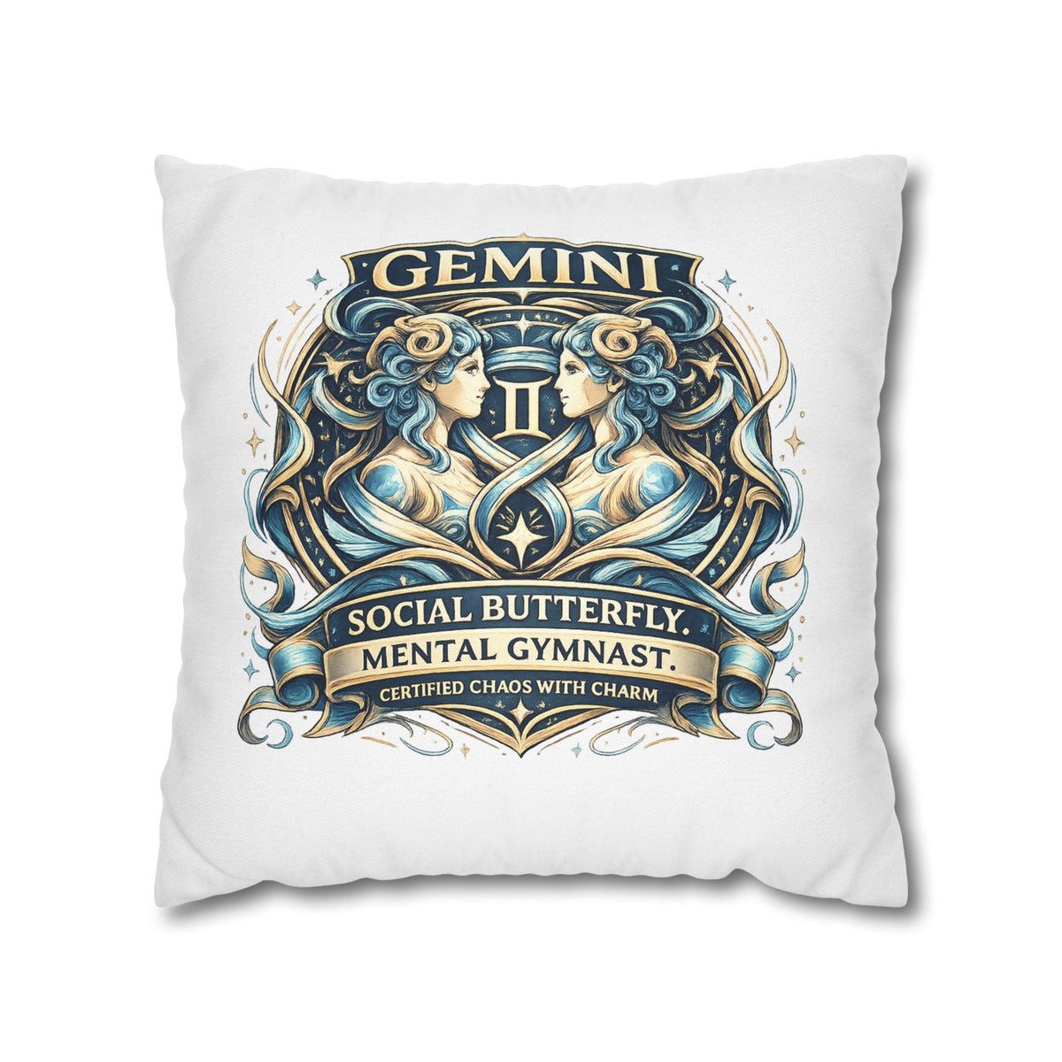 Gemini Zodiac Pillowcase — "Social Butterfly, Mental Gymnast" Decorative Throw Pillow